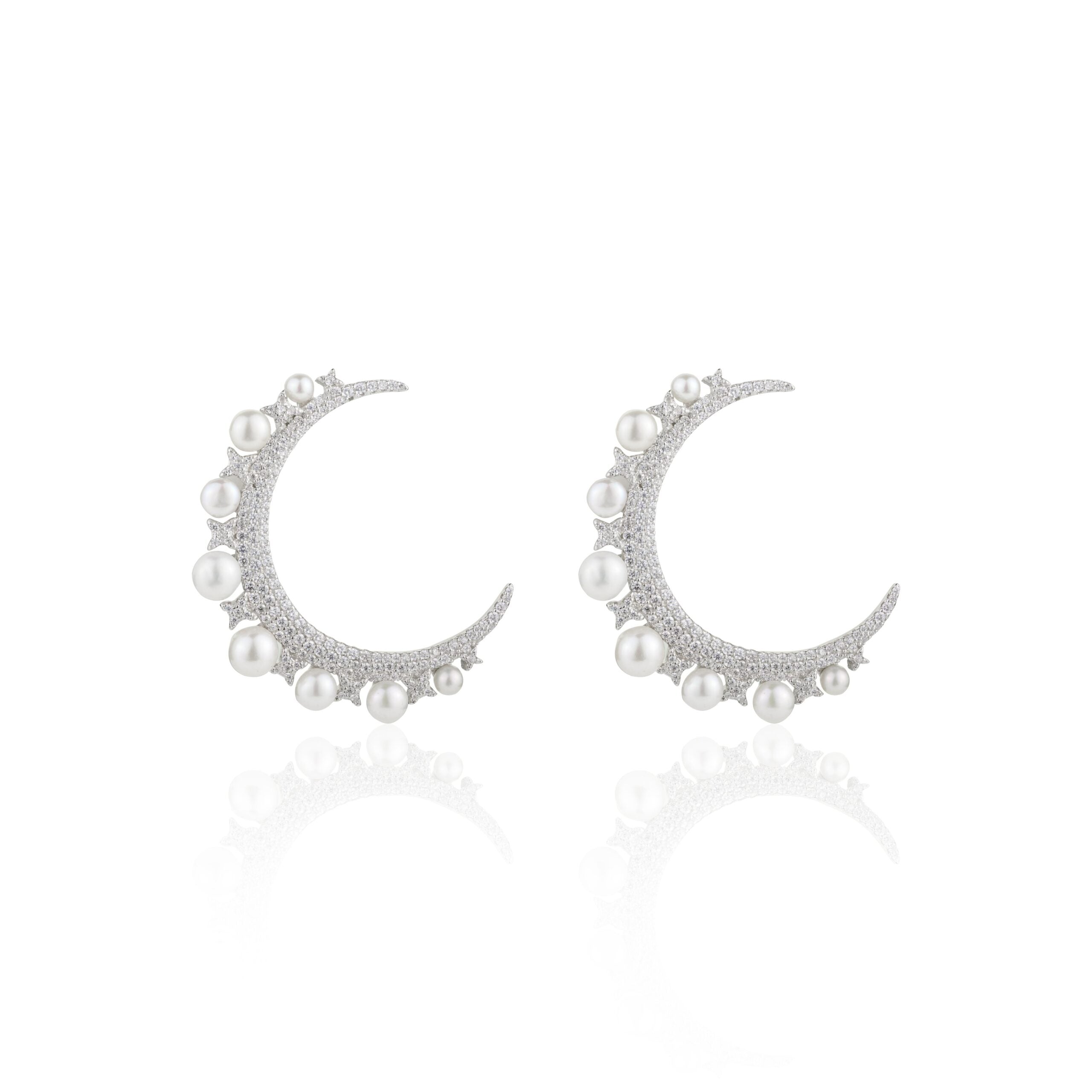 Pearl Half Moon Silver Earrings