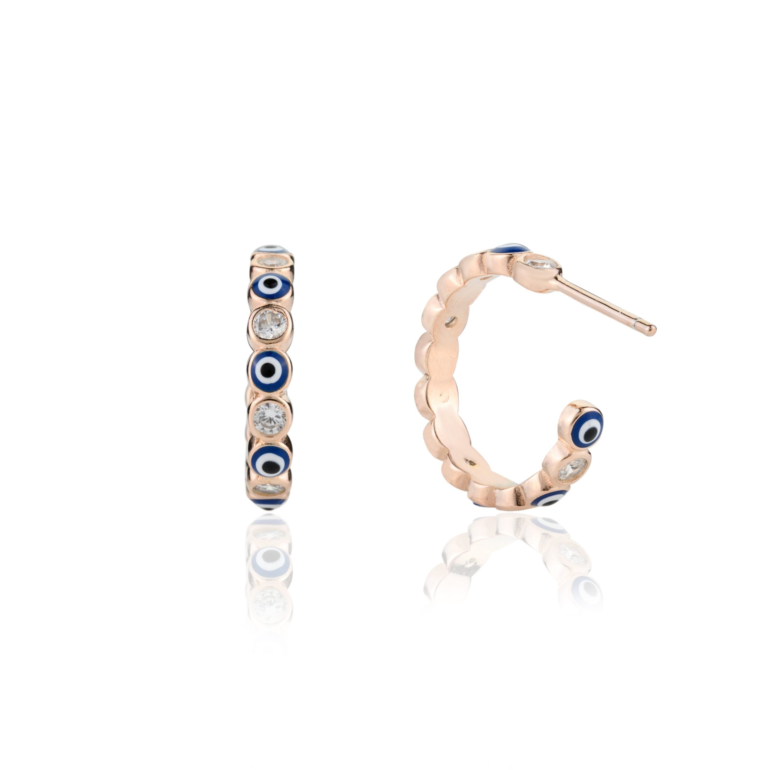 Evil Eye Protection Open Hoop Stud Earrings