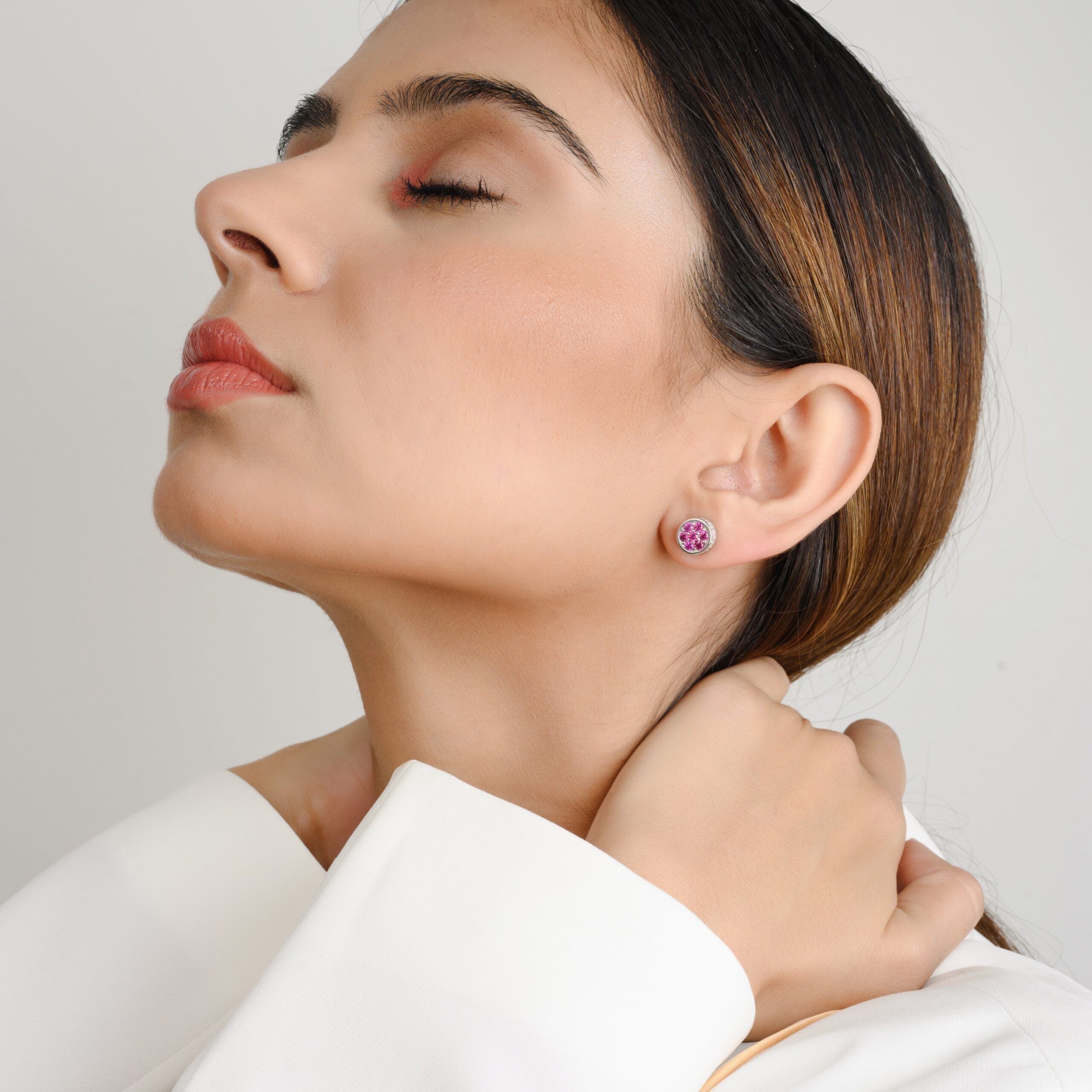 Rose Pink Cz Diamond Dainty Stud Earrings