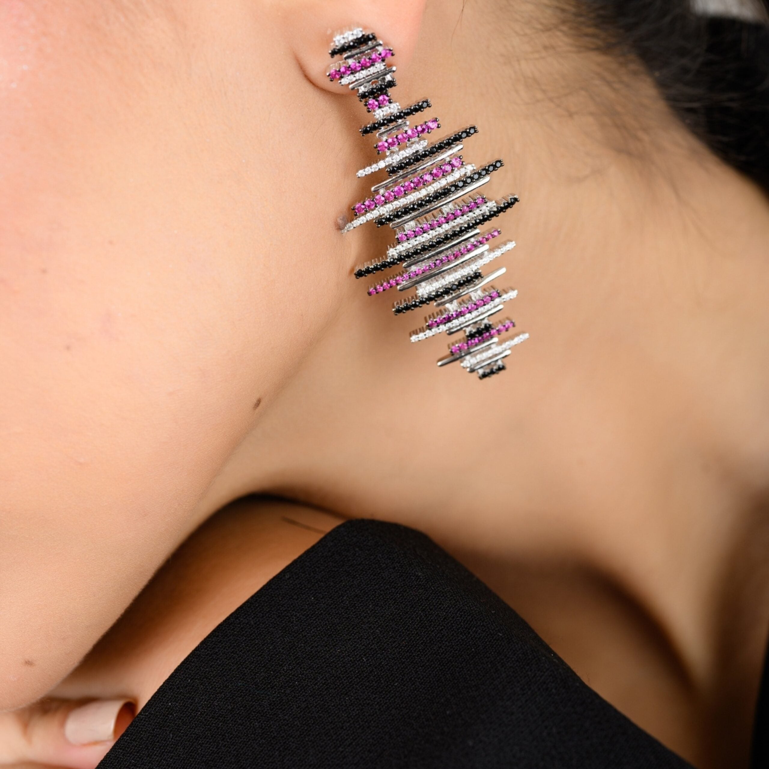 Sparkling CZ Bar Zigzag Earrings