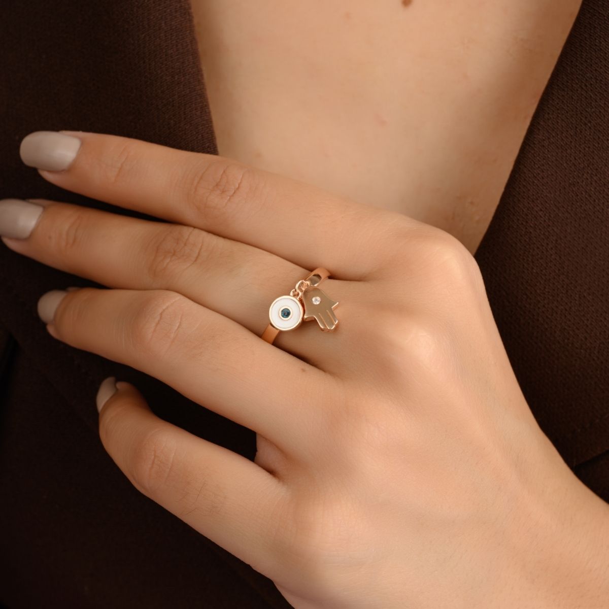 Rose gold Evil Eye Hamsa Ring