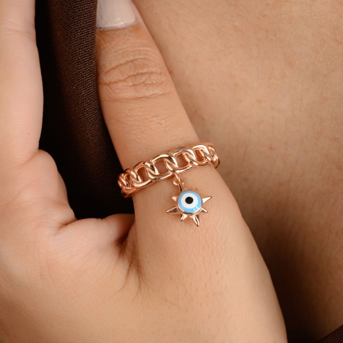 Rose gold Evil Eye Dangle Ring