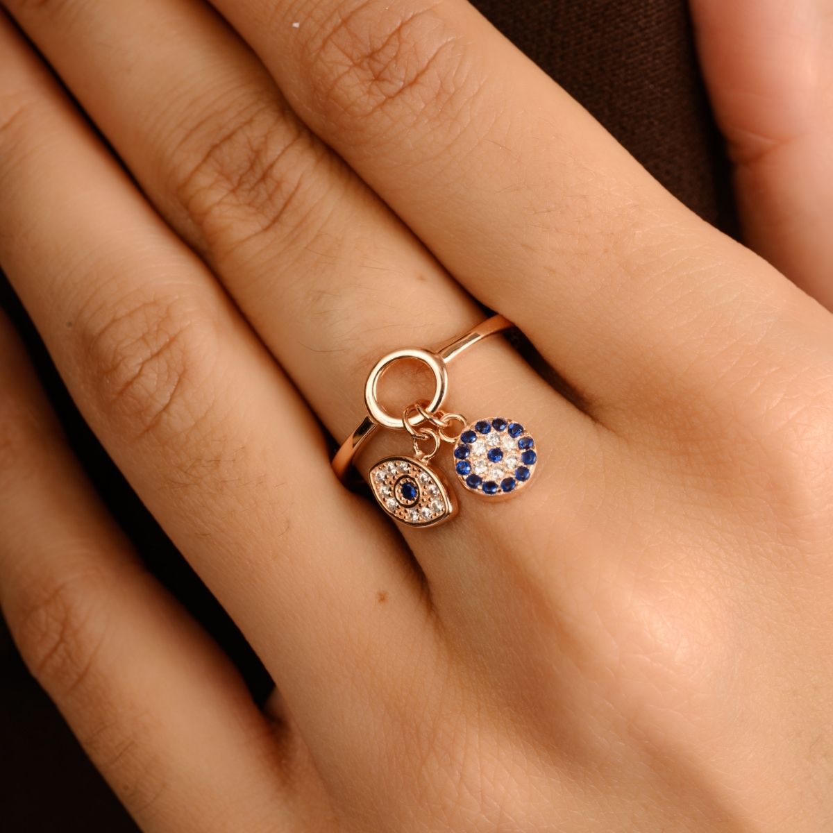 Rose gold Evil Eye Charm Ring