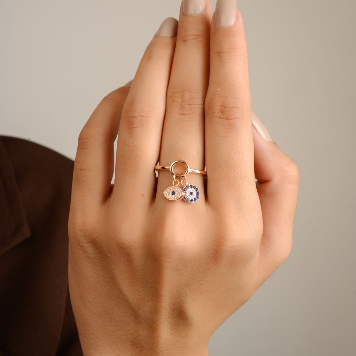 Rose gold Evil Eye Charm Ring