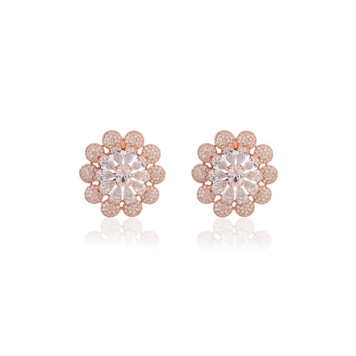 Rose gold Diamond Flower Studs