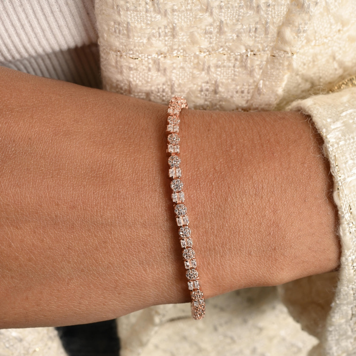 Rose Gold CZ Diamond Tennis Bracelet for Women