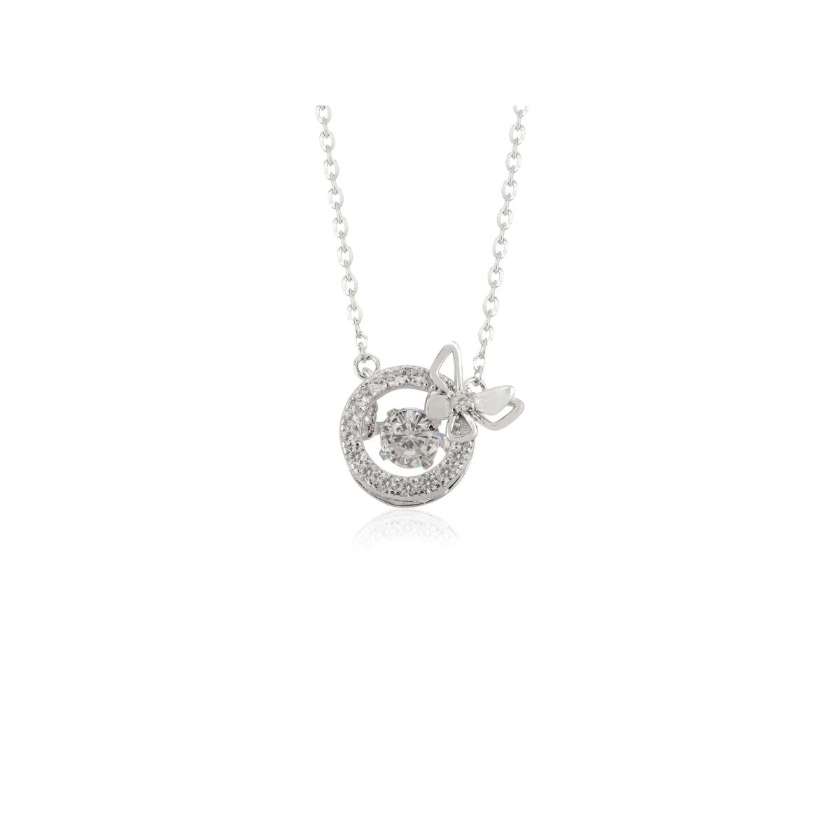 Crystal Cz Decor Circle Pendant Necklace