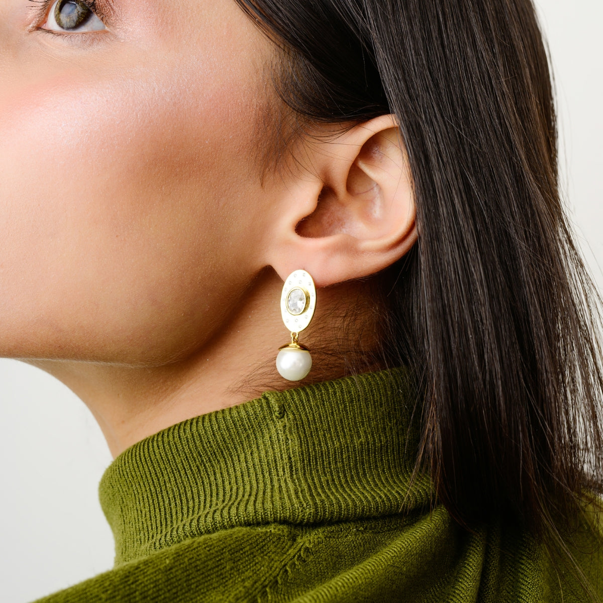 Gold finish Pearl Drop Silver Stud Earrings