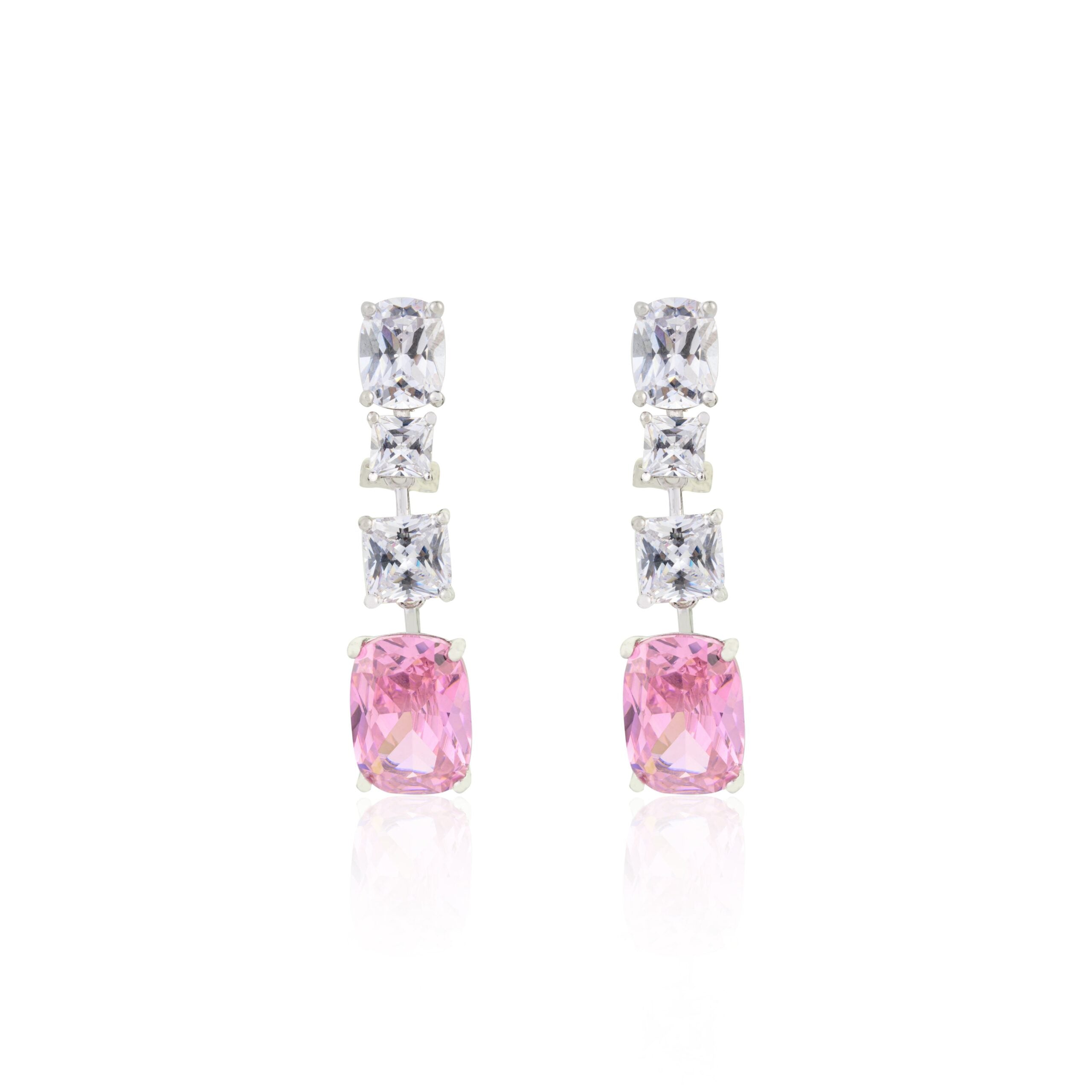 Emerald Cut Pink Diamond Dangle Earrings