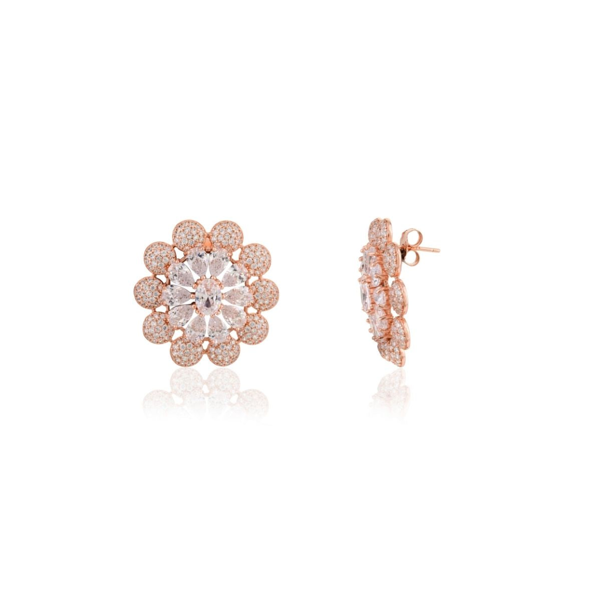 Rose gold Diamond Flower Studs