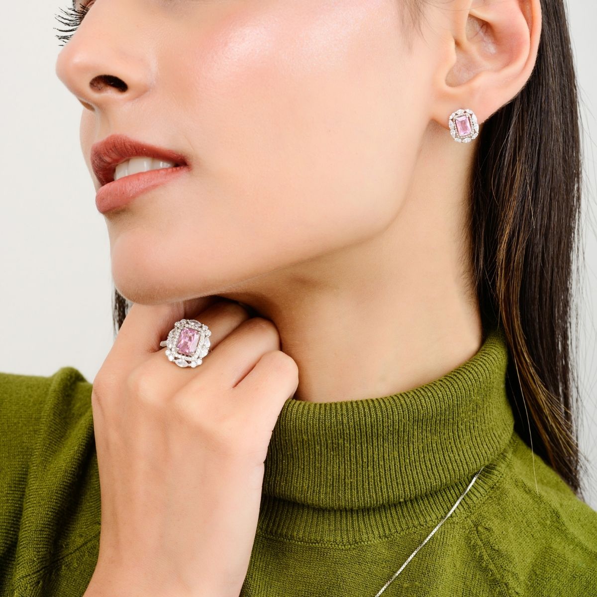 Pink Sapphire Silver Jewelry Set