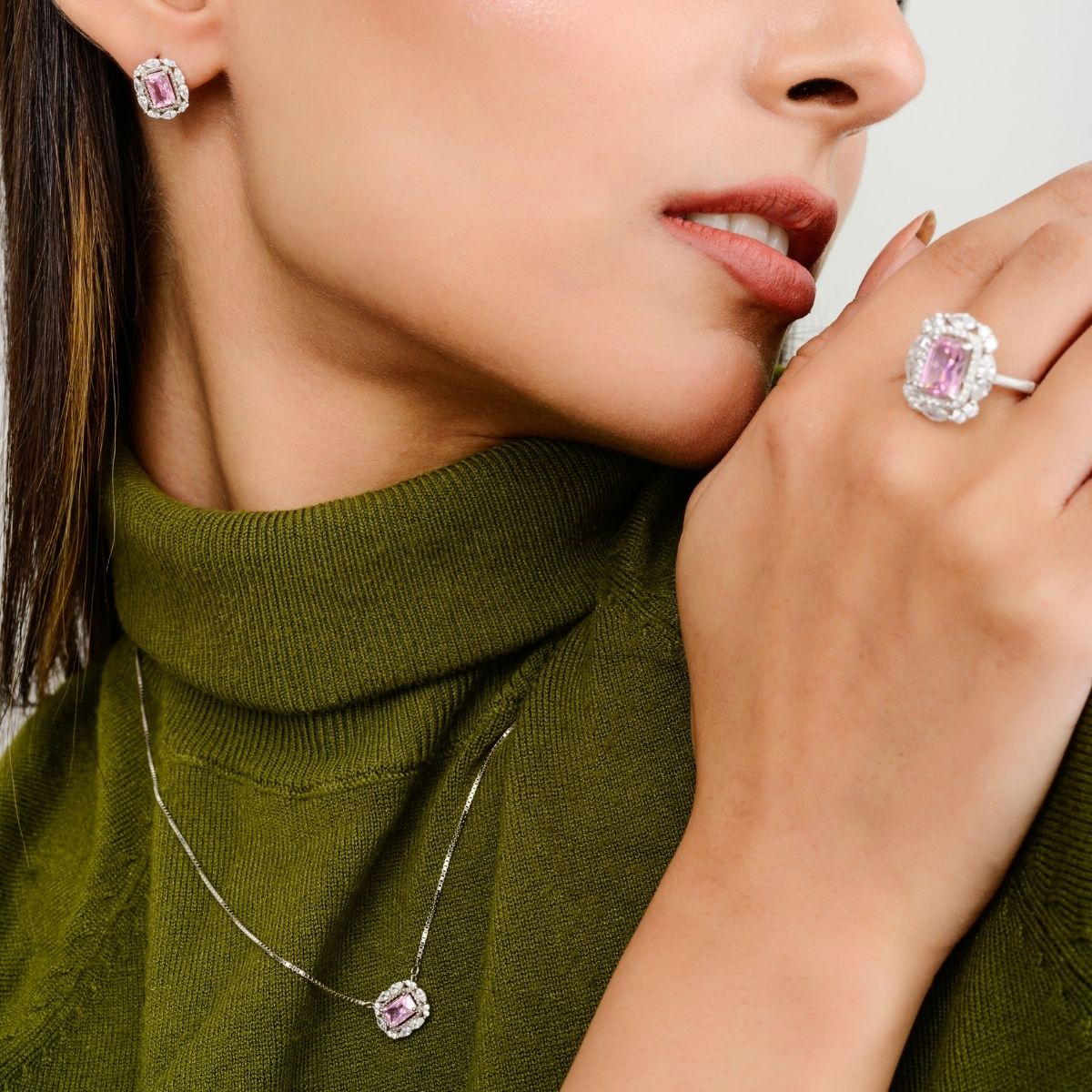 Pink Sapphire Silver Jewelry Set