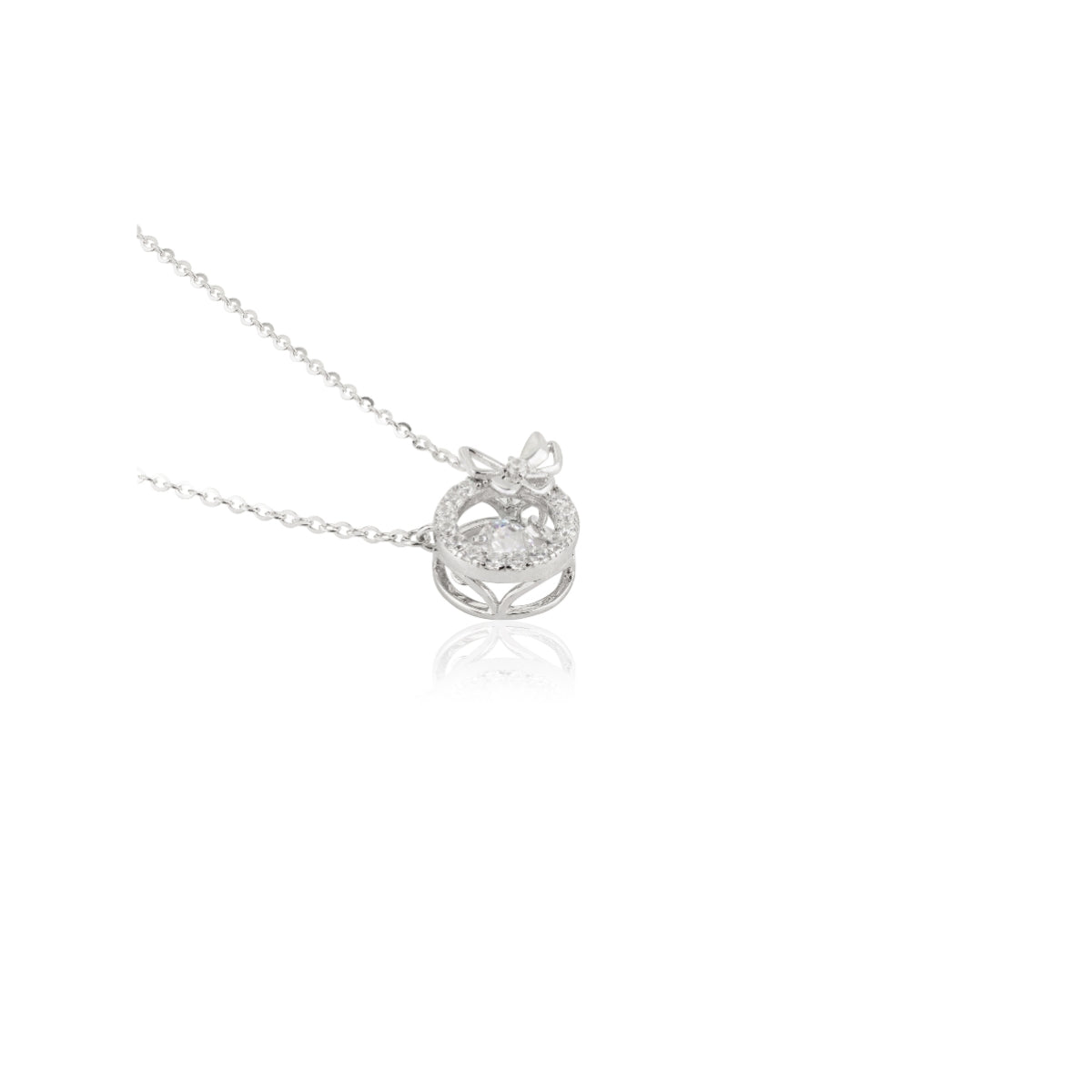 Crystal Cz Decor Circle Pendant Necklace