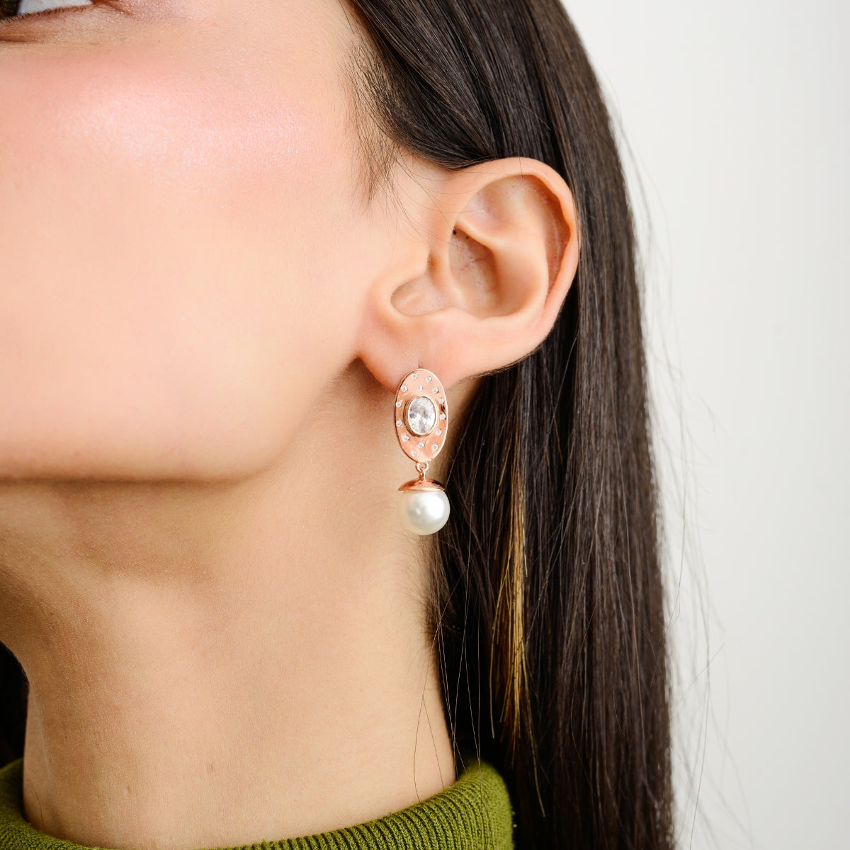 Rose Gold Finish Silver Pearl Drop Earrings