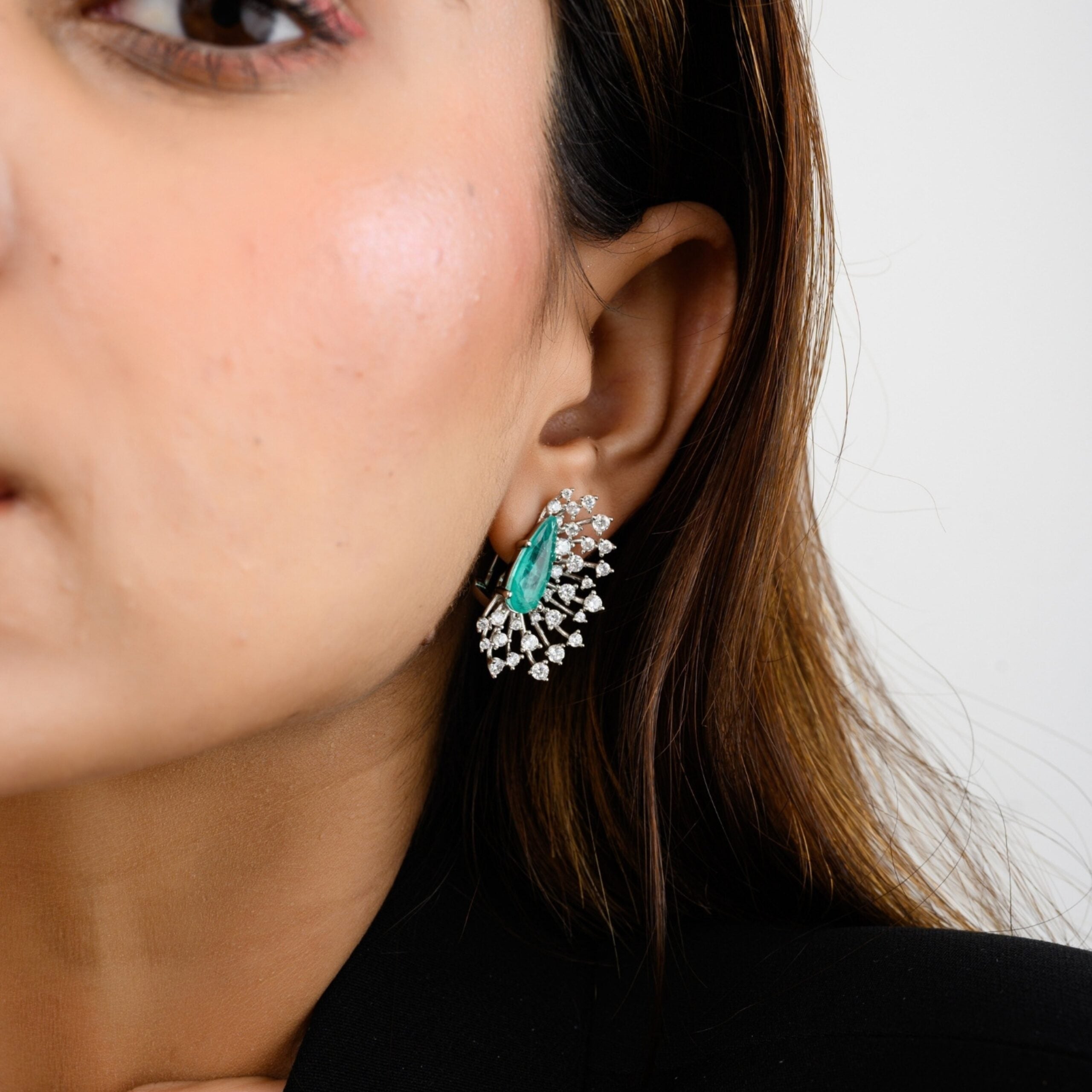 Ice Cut Spikes Emerald Diamond Earrings