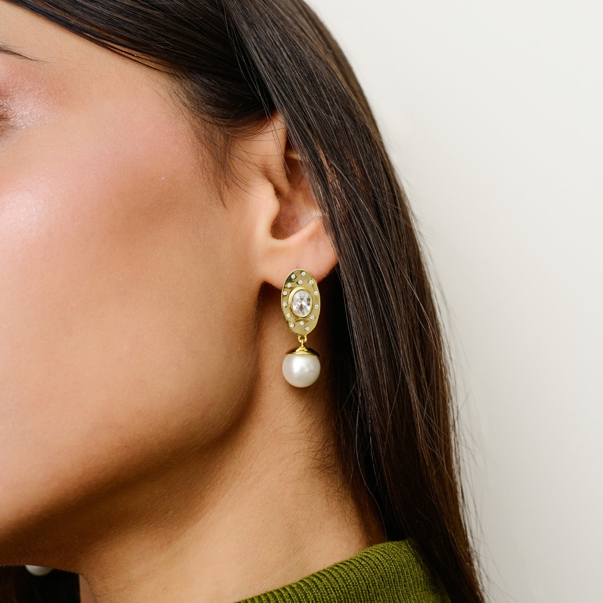 Gold finish Pearl Drop Silver Stud Earrings