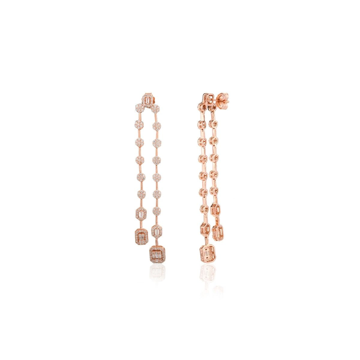 Rose Gold Linear Drop CZ Diamond Dangle Earrings