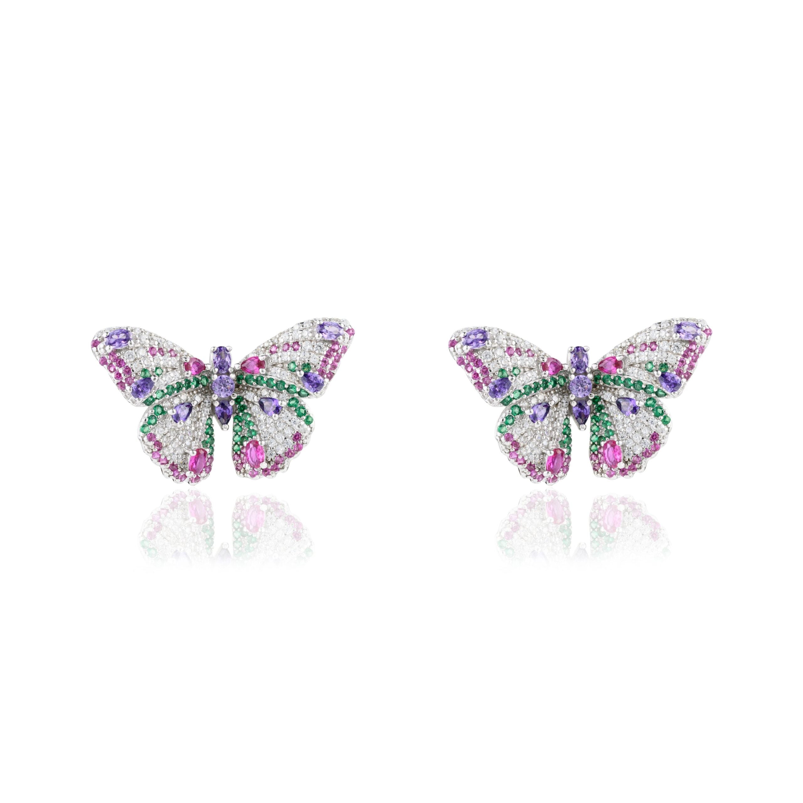 Sparkling Cz Diamond Crystals Butterfly Stud Earrings