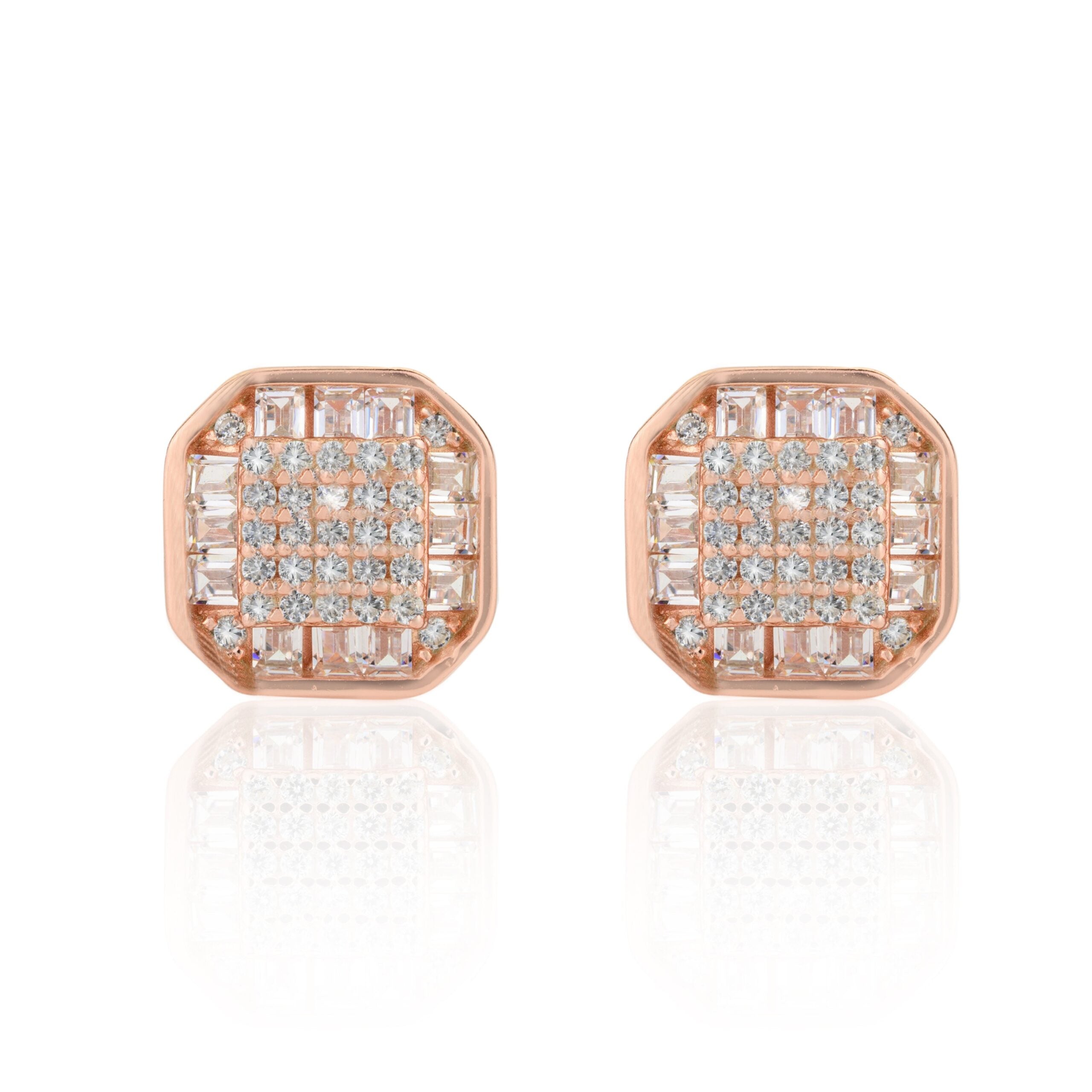 Hexagonal Shape Minimalist Studs in Rose gold finish