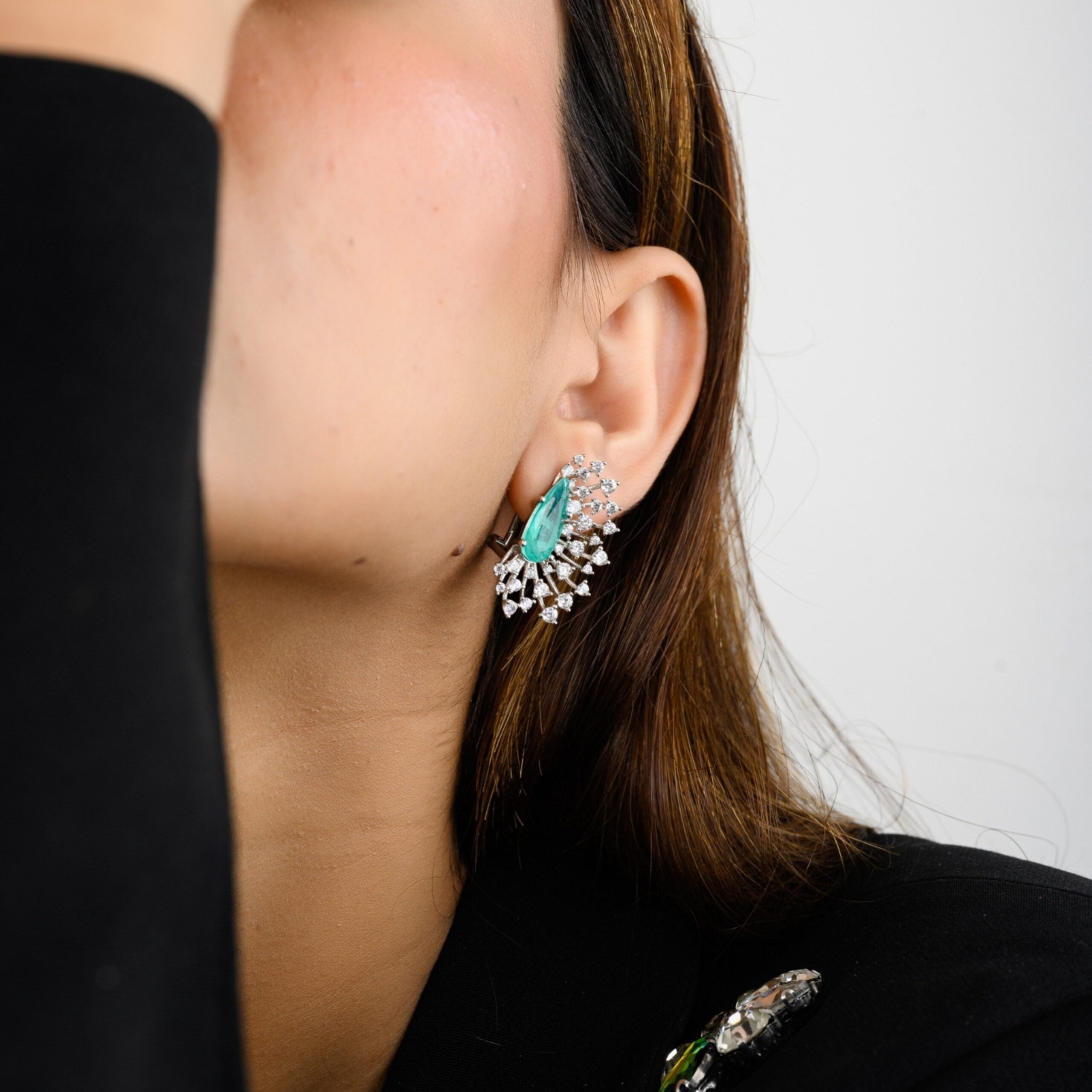 Ice Cut Spikes Emerald Diamond Earrings
