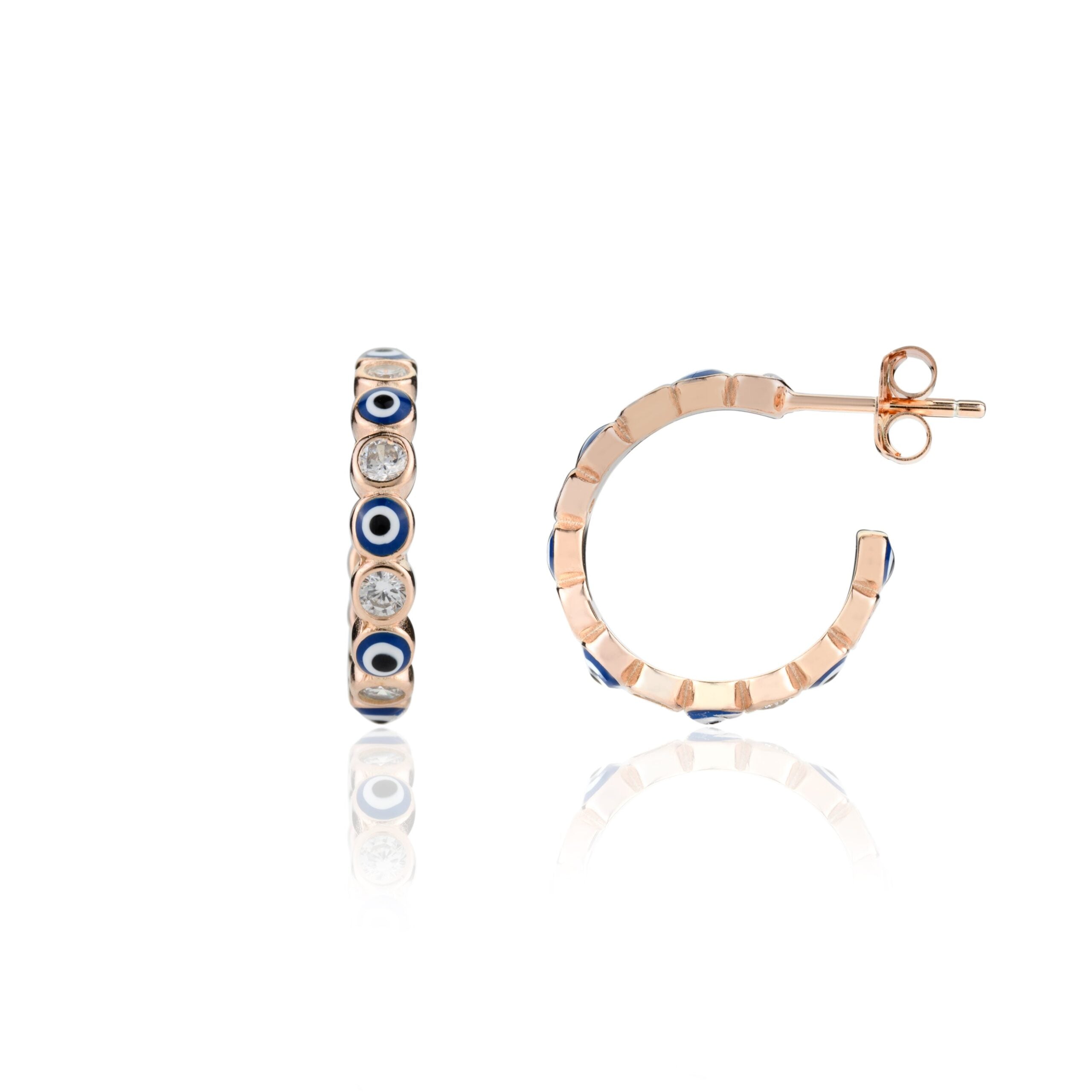 Evil Eye Protection Open Hoop Stud Earrings