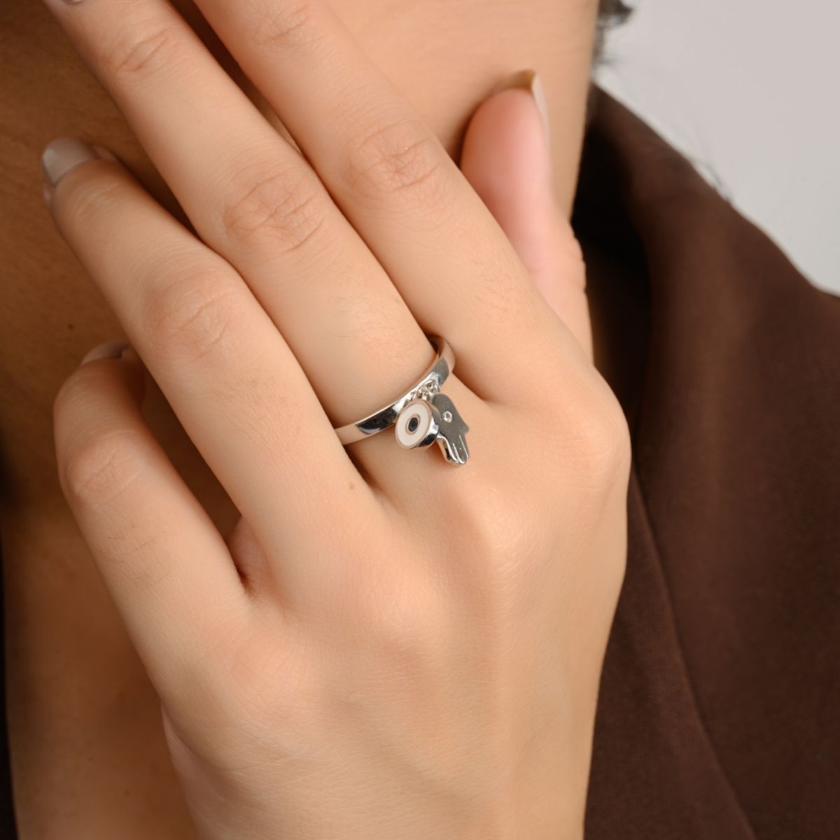 Evil Eye Hamsa Silver Ring