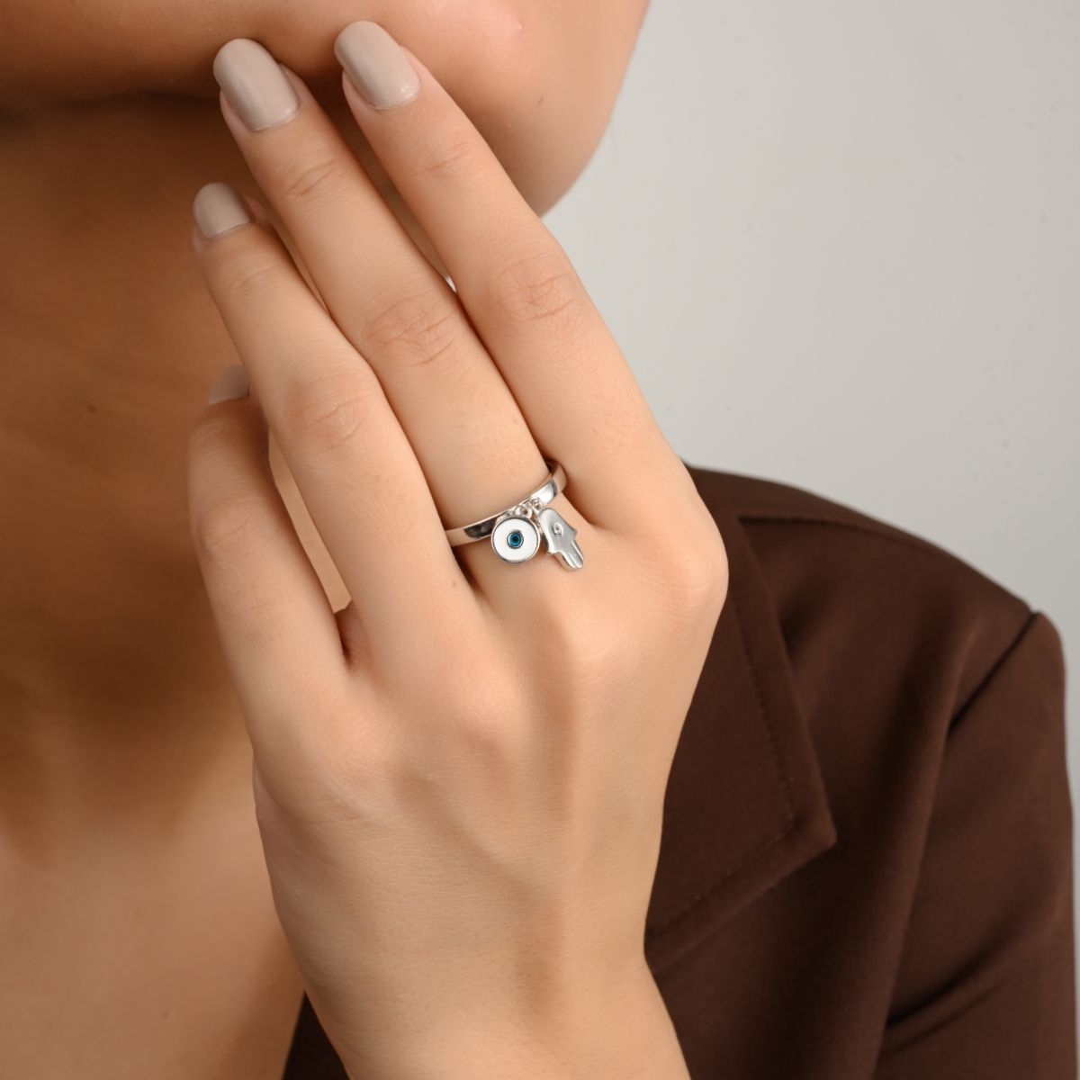 Evil Eye Hamsa Silver Ring
