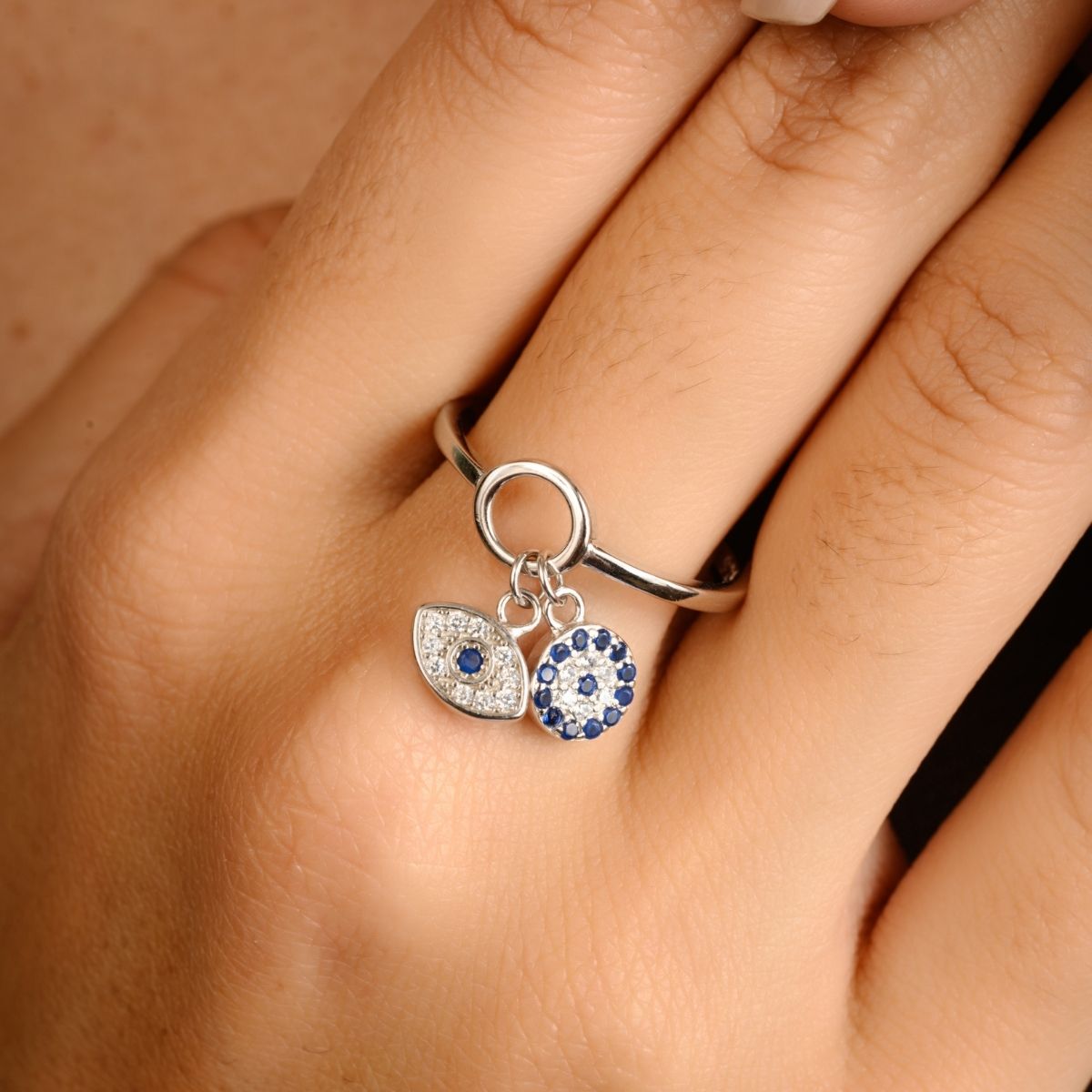 Evil Eye Charm Silver Ring