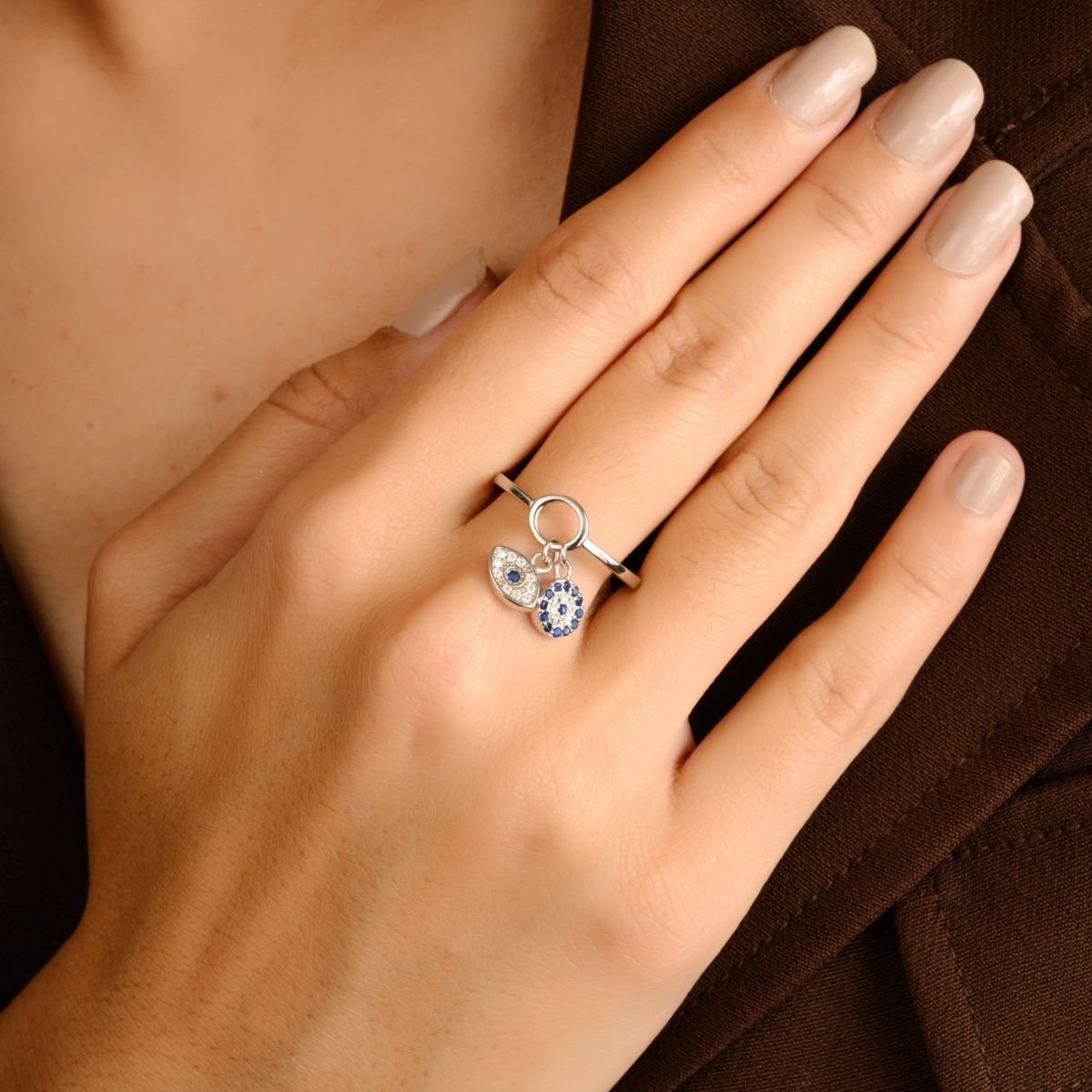 Evil Eye Charm Silver Ring