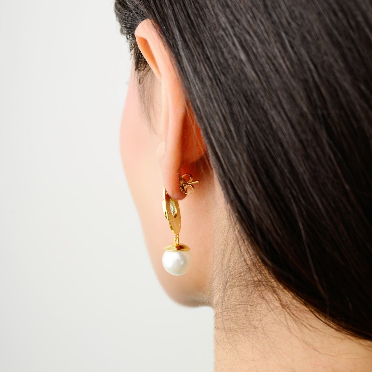 Gold finish Pearl Drop Silver Stud Earrings