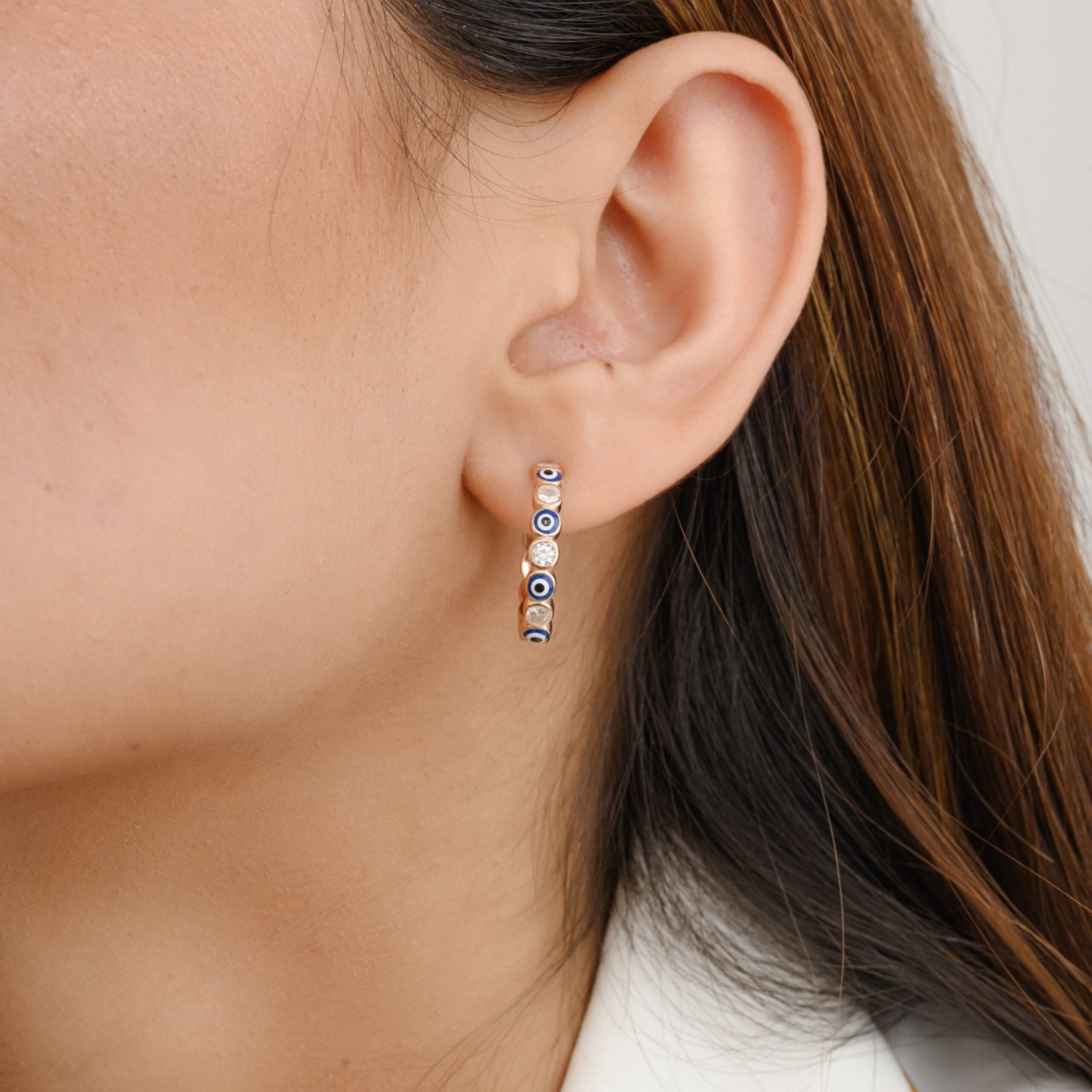 Evil Eye Protection Open Hoop Stud Earrings