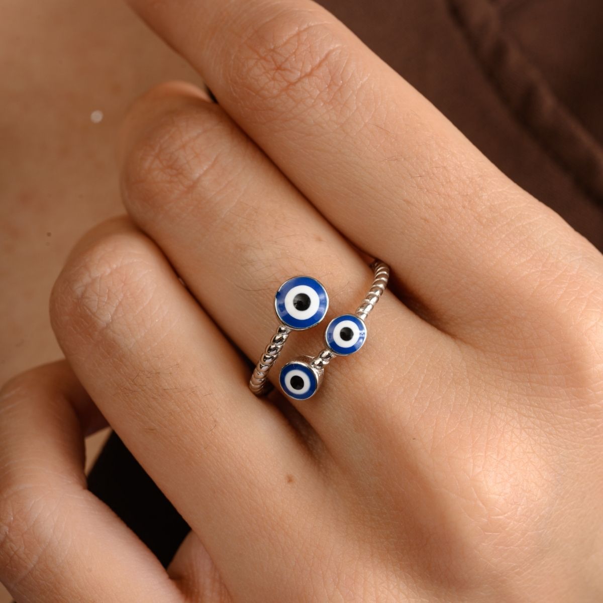 Evil Eye Adjustable Silver Ring