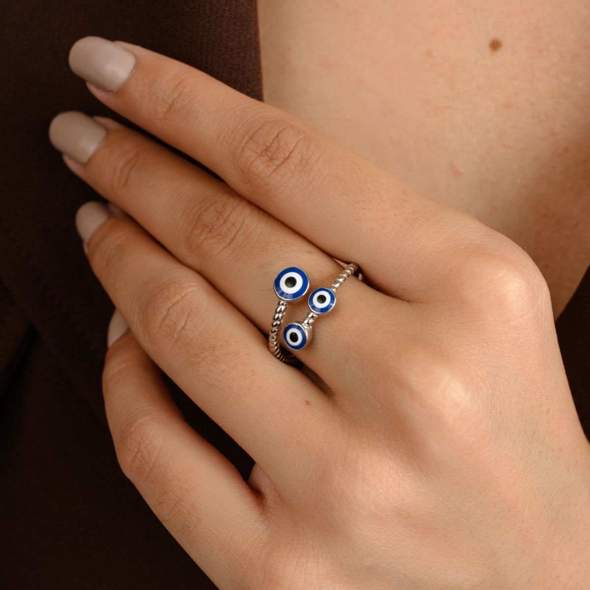 Evil Eye Adjustable Silver Ring