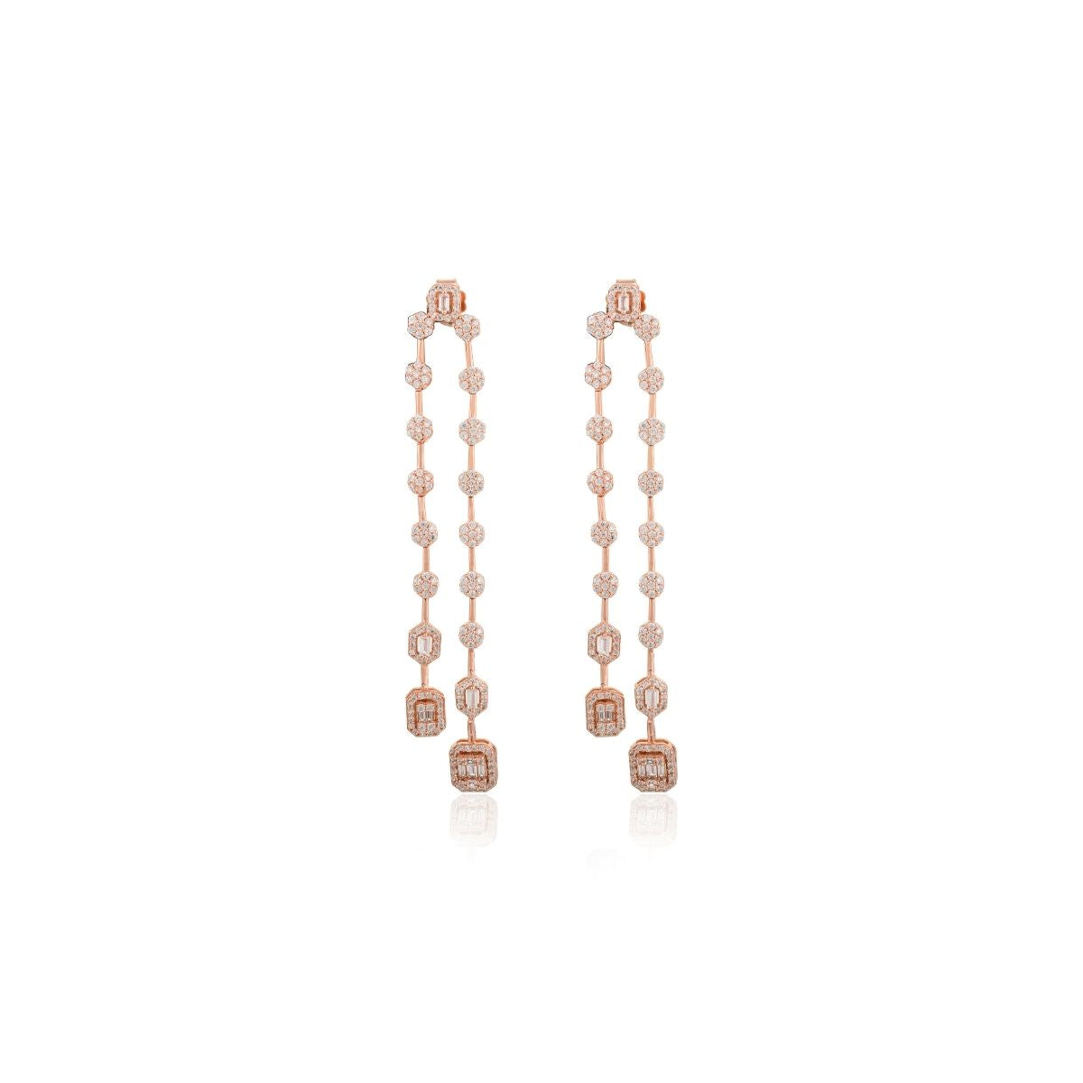 Rose Gold Linear Drop CZ Diamond Dangle Earrings