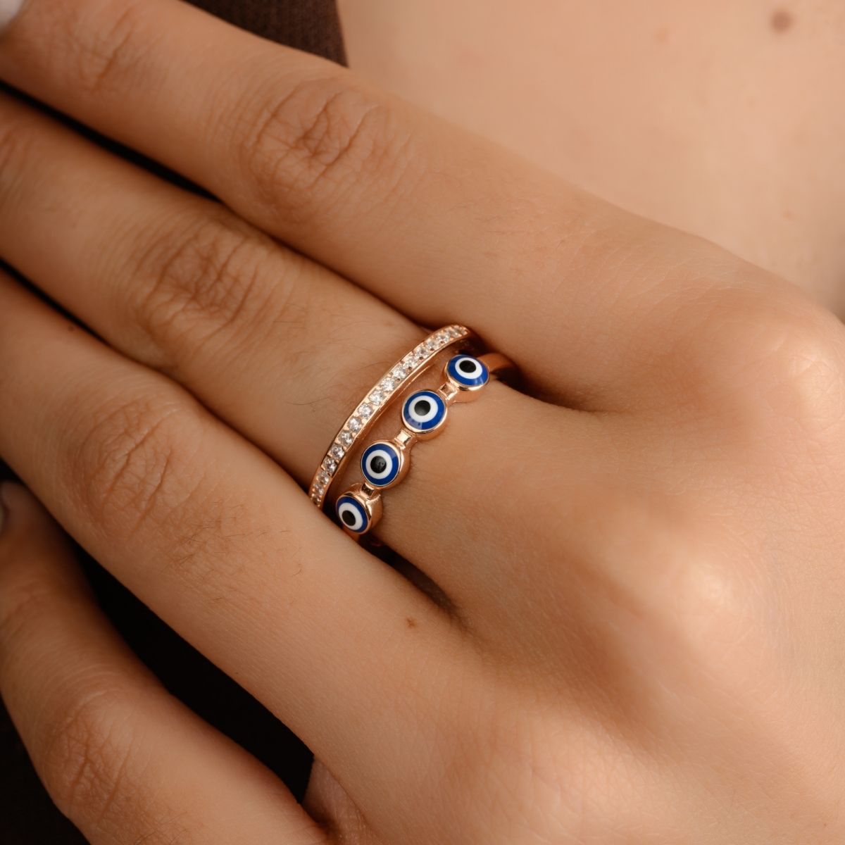 Double Layered Blue Evil Eye Ring