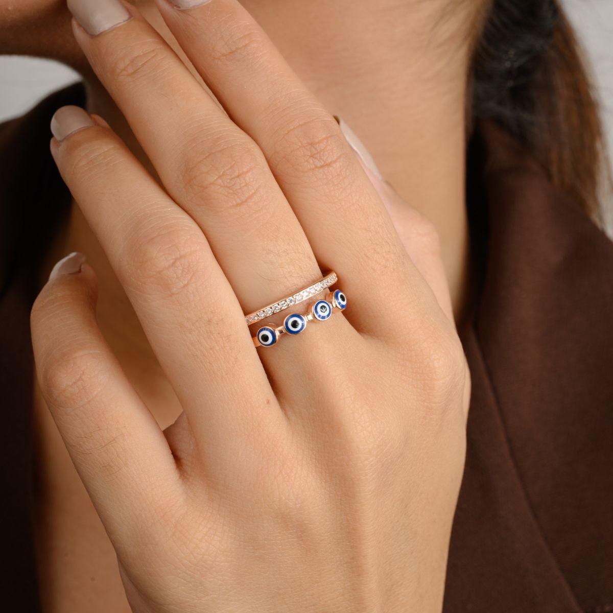 Double Layered Blue Evil Eye Ring