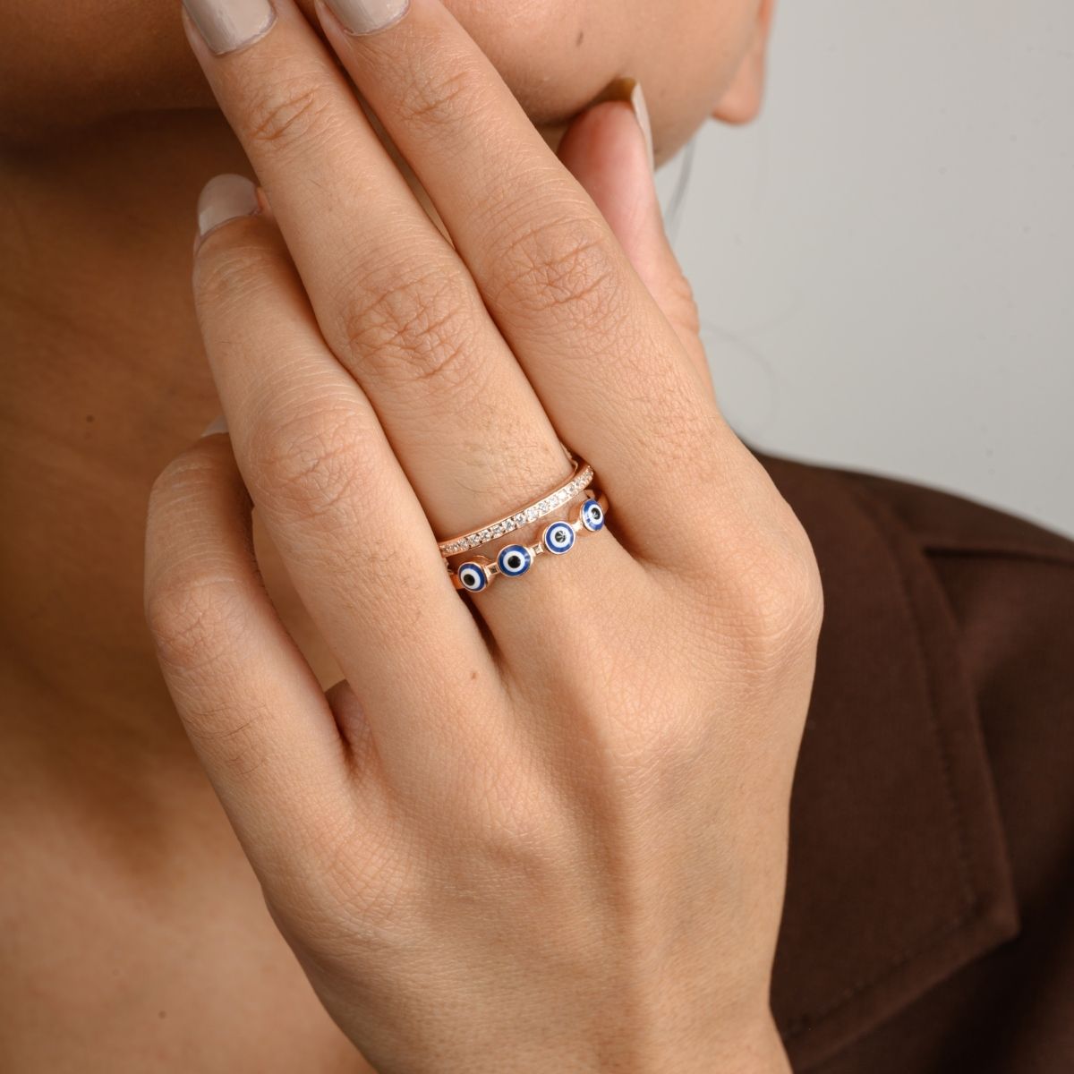 Double Layered Blue Evil Eye Ring