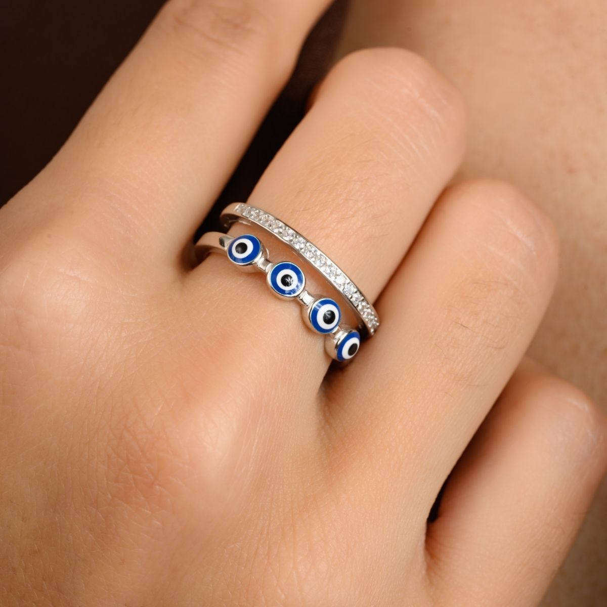 Double Layer Evil Eye Silver Ring