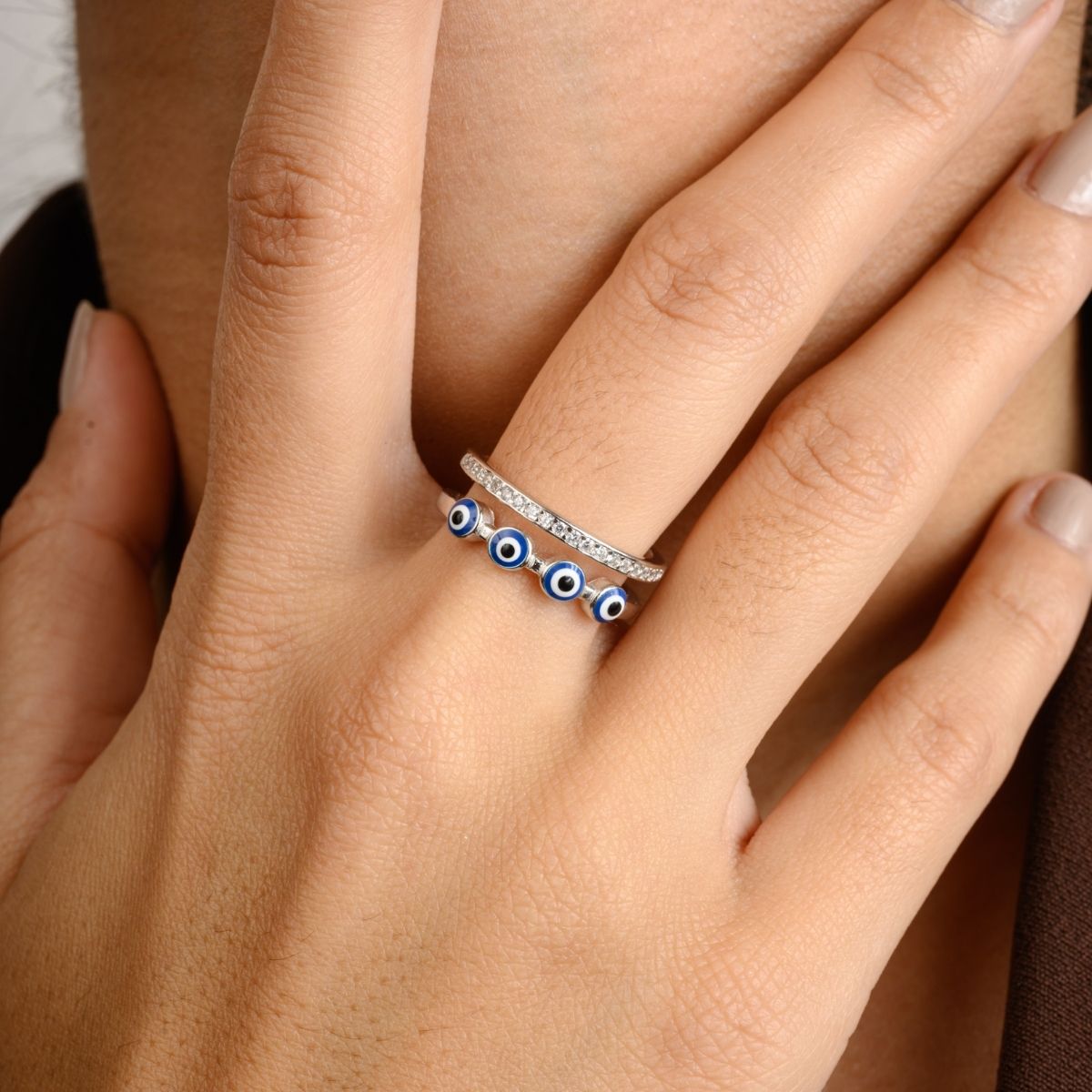 Double Layer Evil Eye Silver Ring
