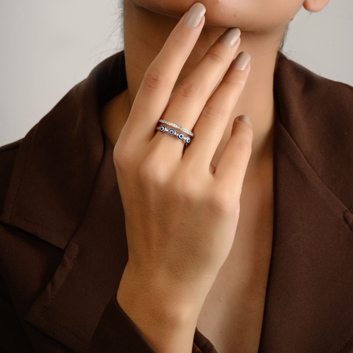 Double Layer Evil Eye Silver Ring