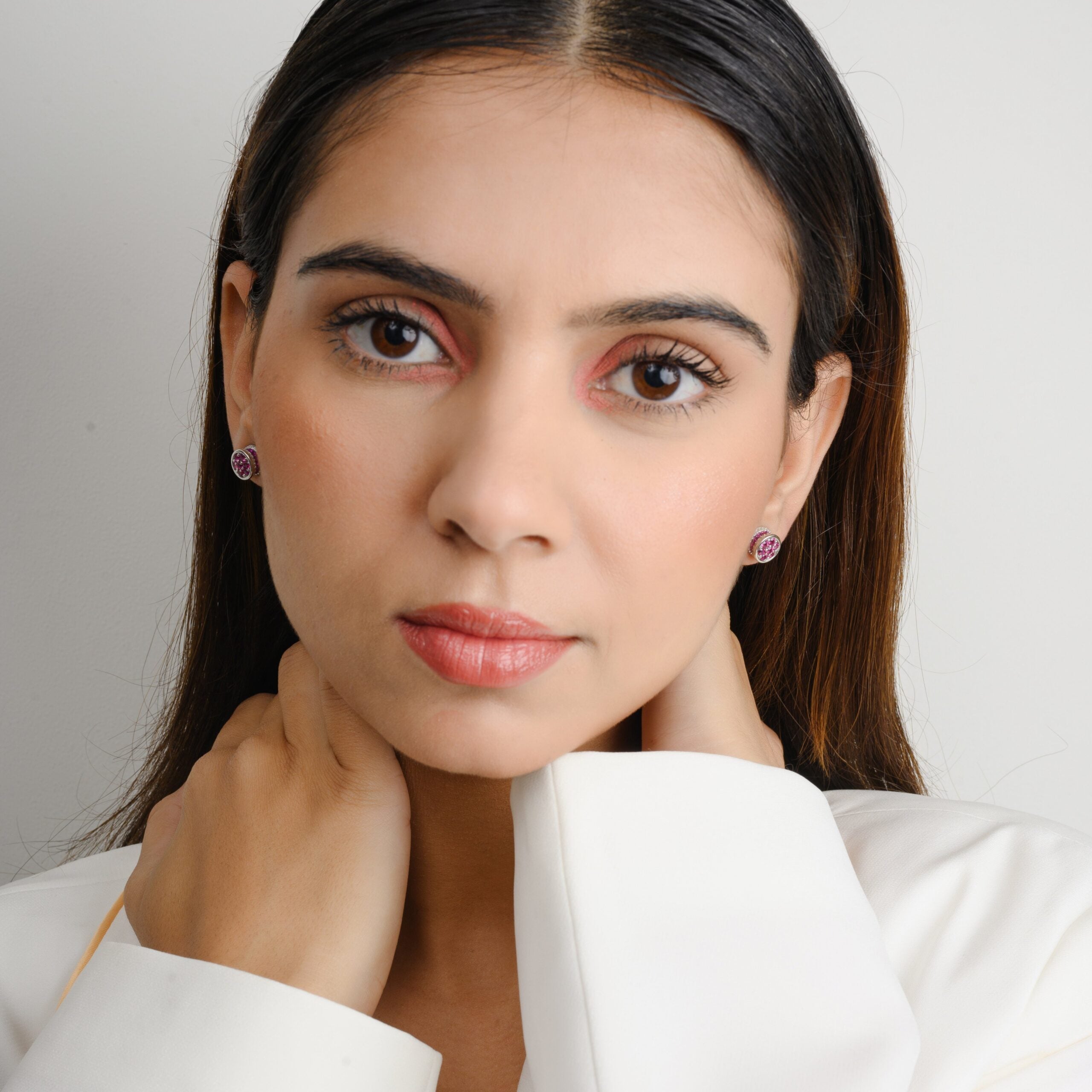 Rose Pink Cz Diamond Dainty Stud Earrings