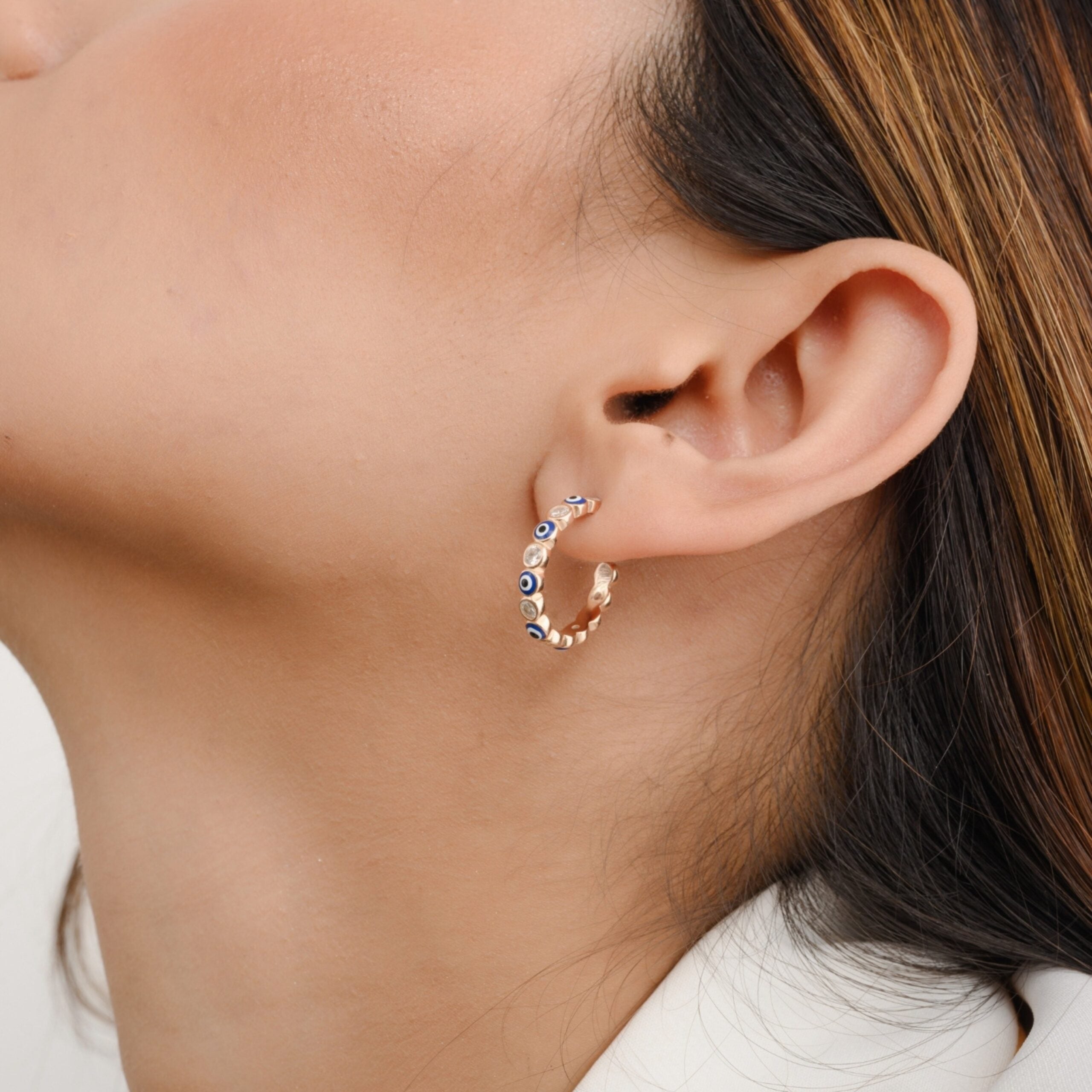 Evil Eye Protection Open Hoop Stud Earrings