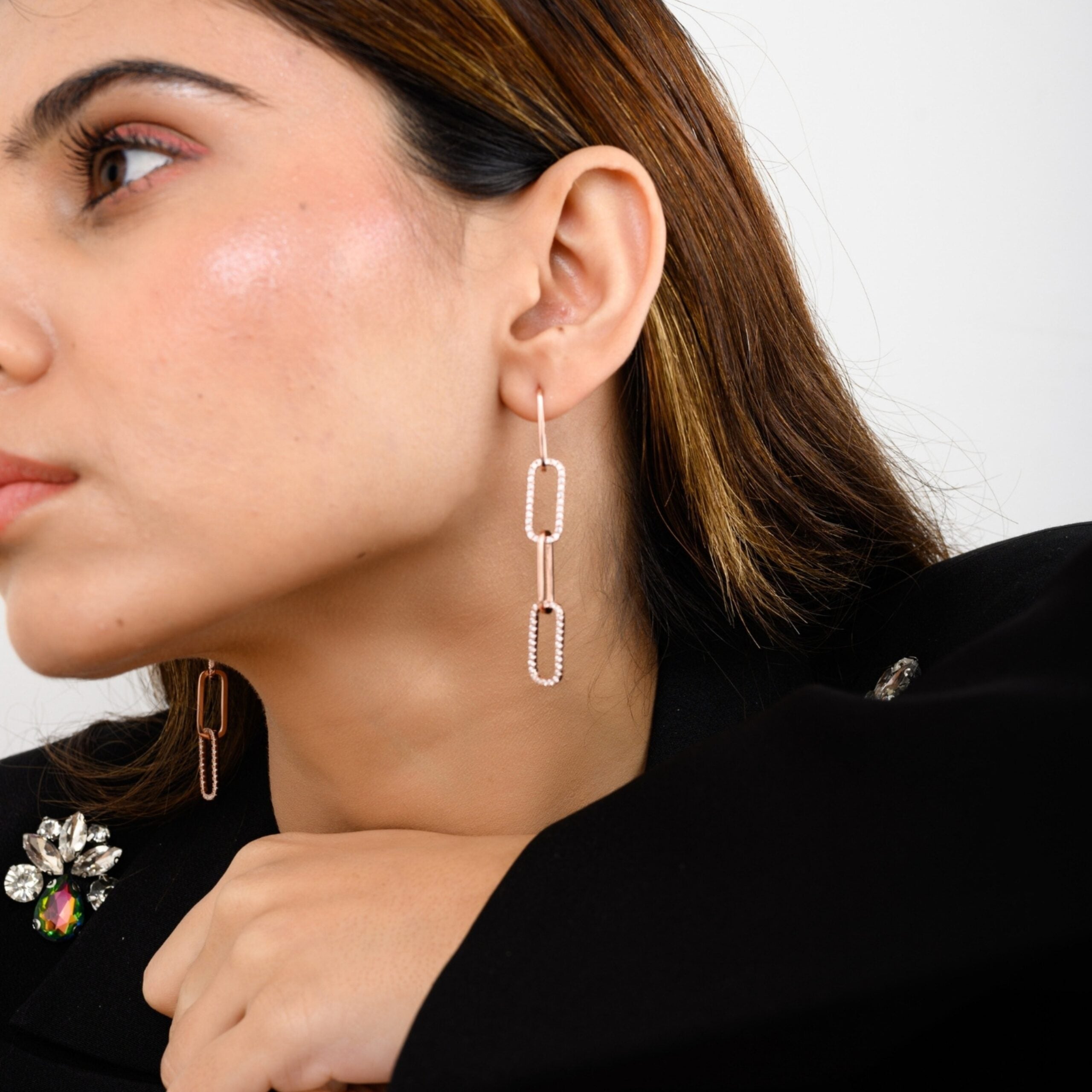 Elegant Paperclip Shape Link Chain Earrings