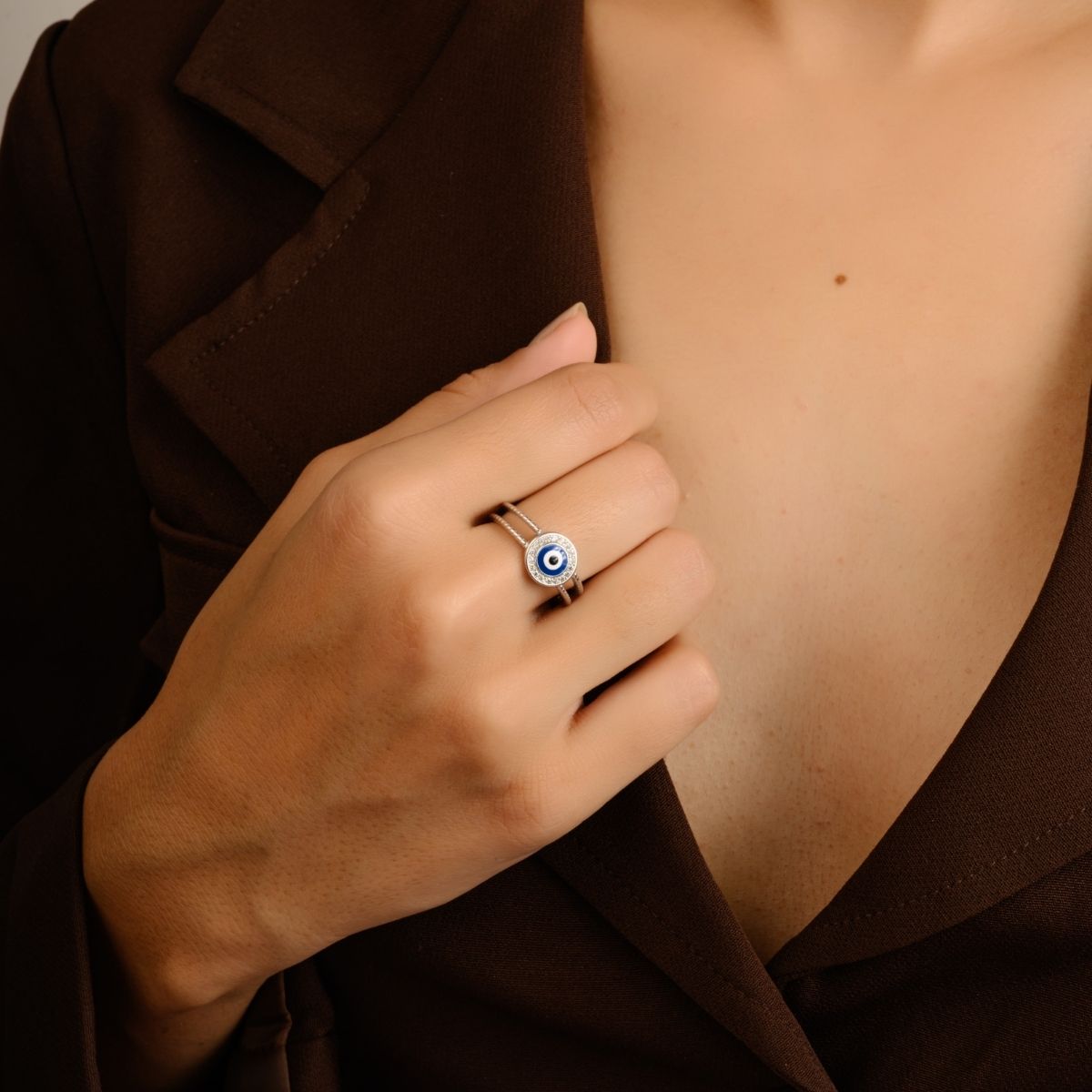 Blue Evil Eye Silver Ring