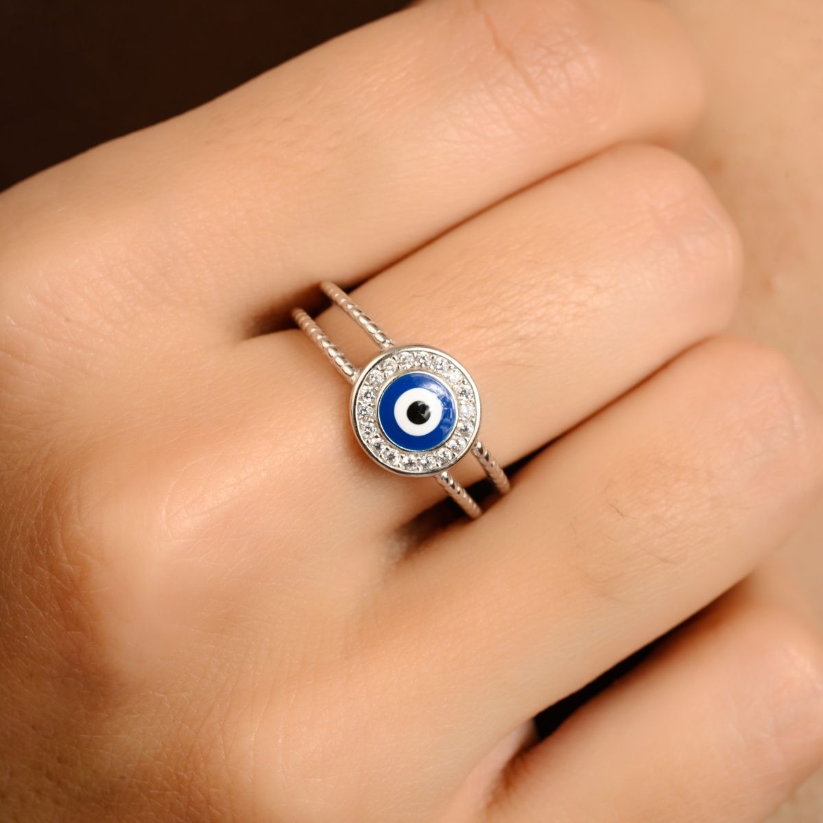 Blue Evil Eye Silver Ring