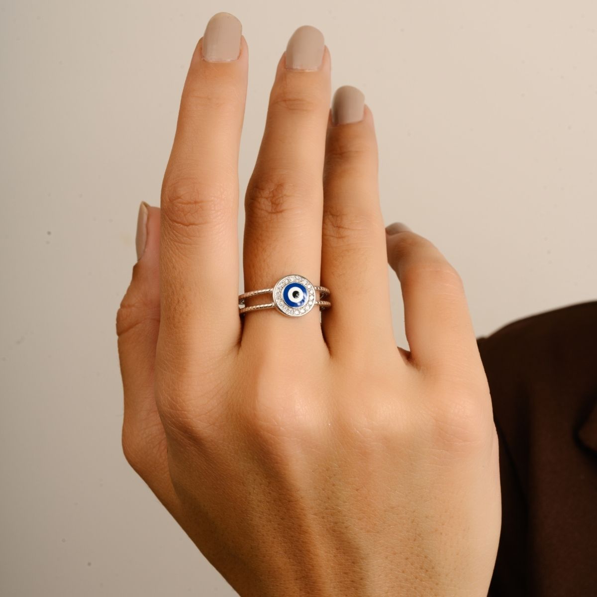 Blue Evil Eye Silver Ring