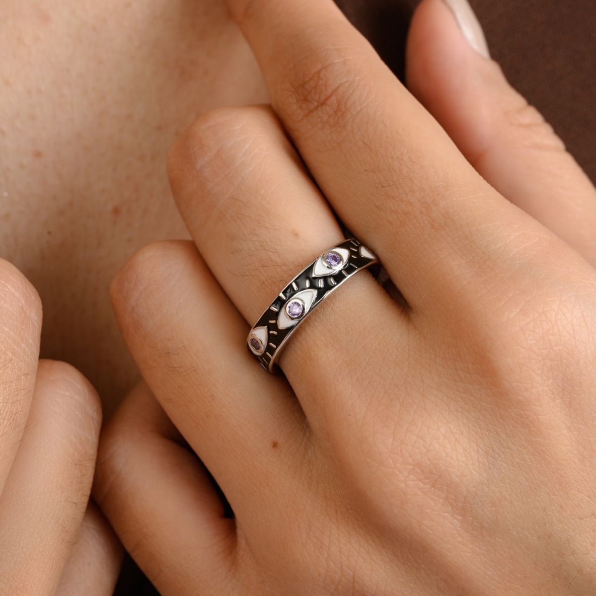 Black Enamel Amethyst Ring