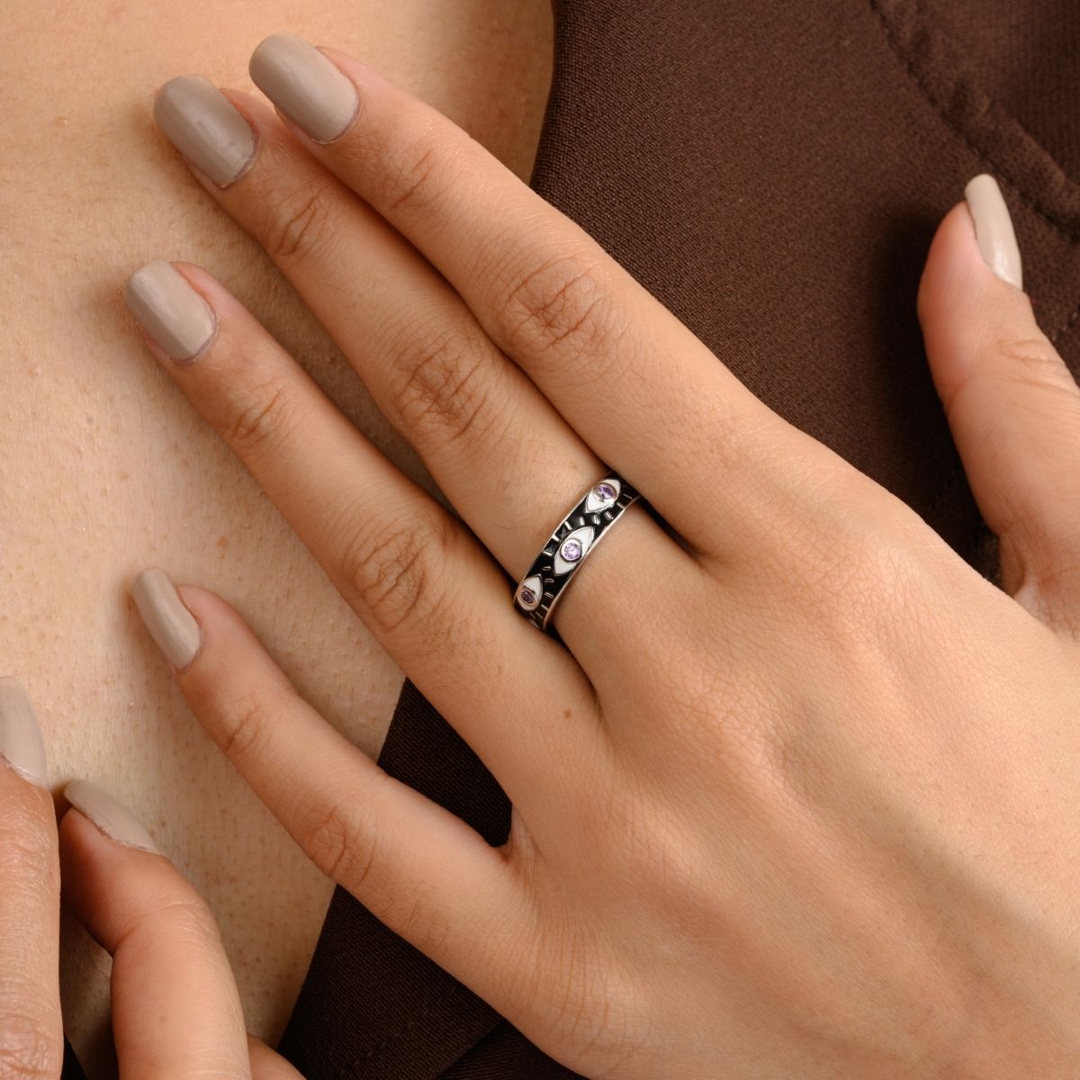 Black Enamel Amethyst Ring