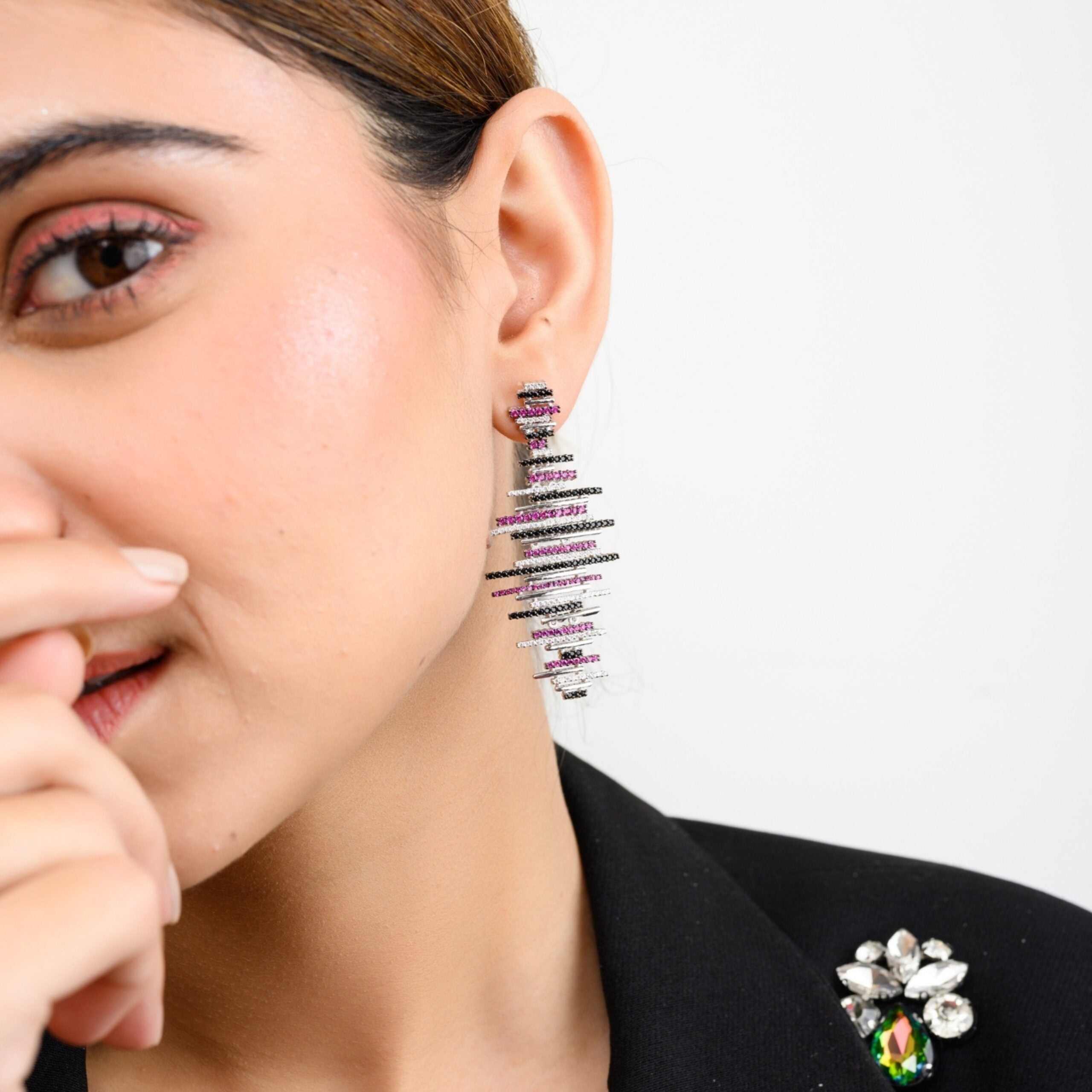 Sparkling CZ Bar Zigzag Earrings