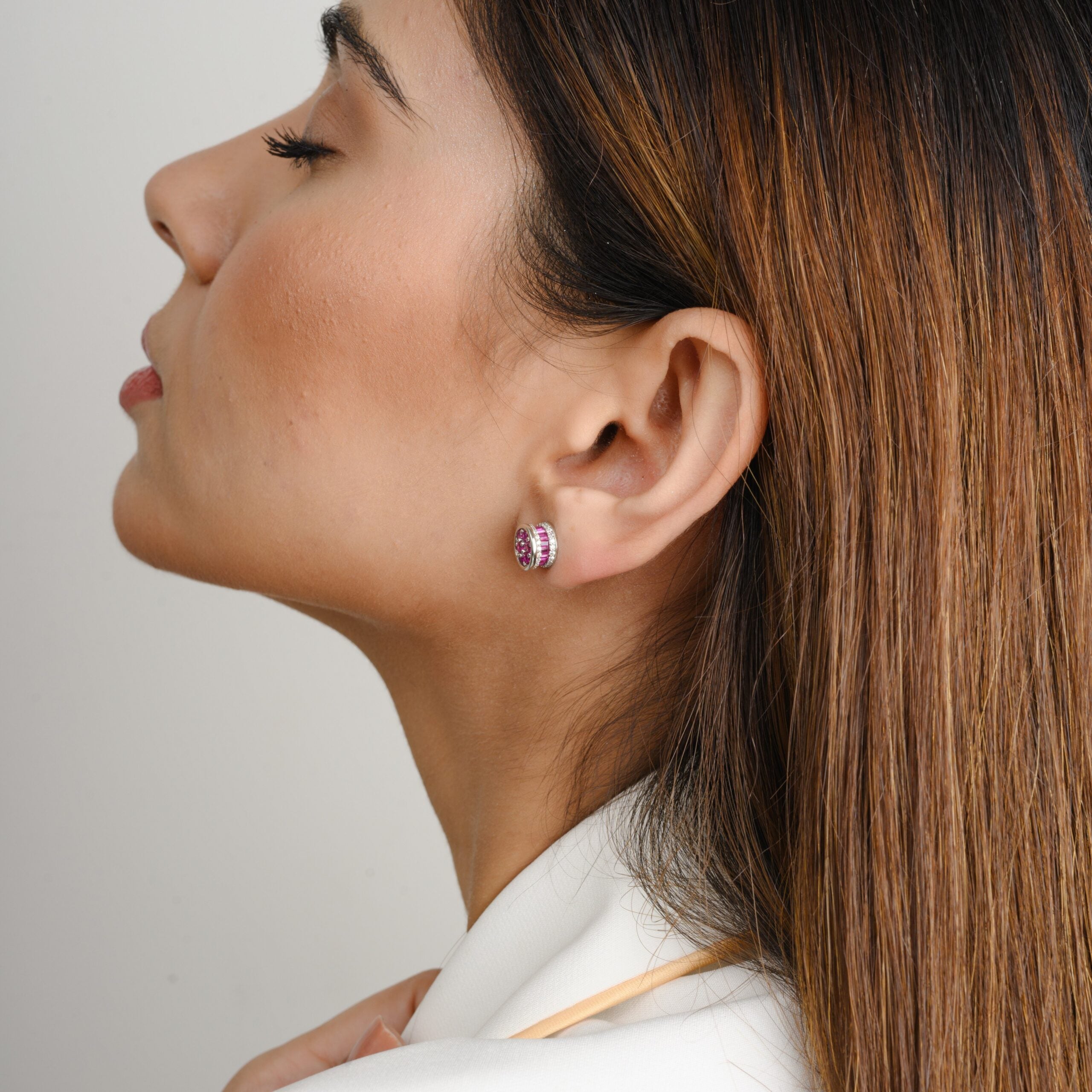 Rose Pink Cz Diamond Dainty Stud Earrings